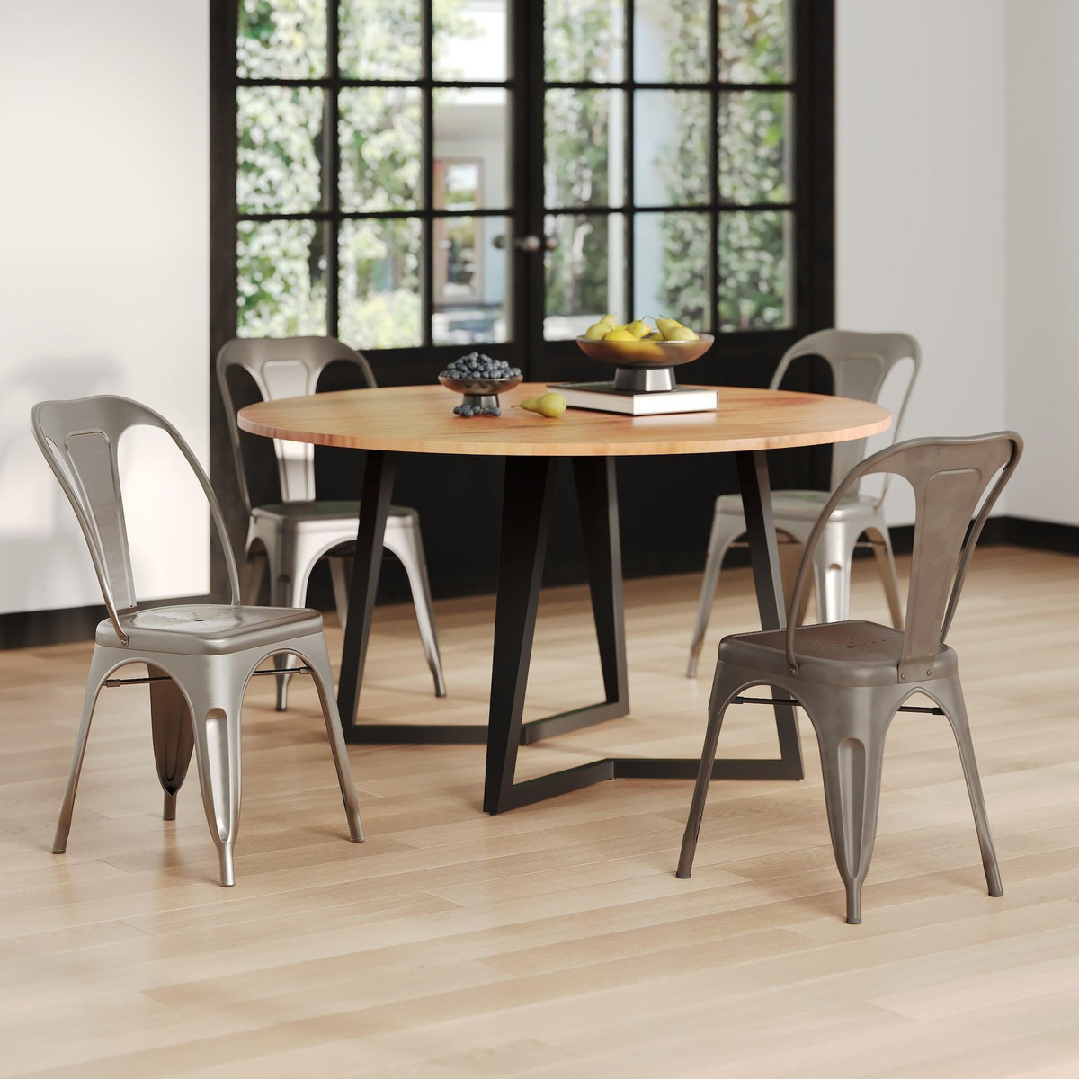 MAISON PAVANE Pack 4 chaises industrielles en métal gris-Indus