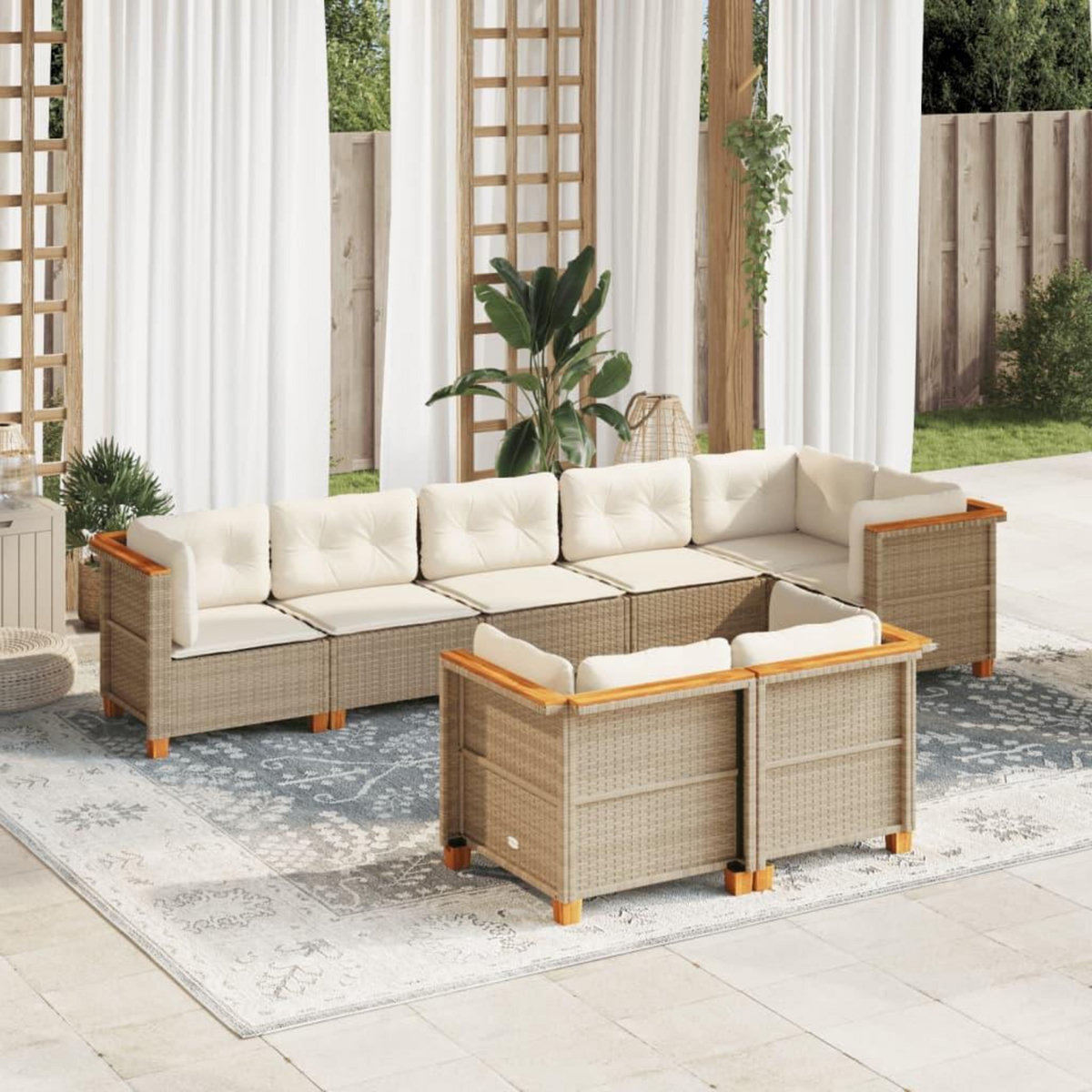 VIDAXL Salon de jardin avec coussins 8 pcs beige resine tressee