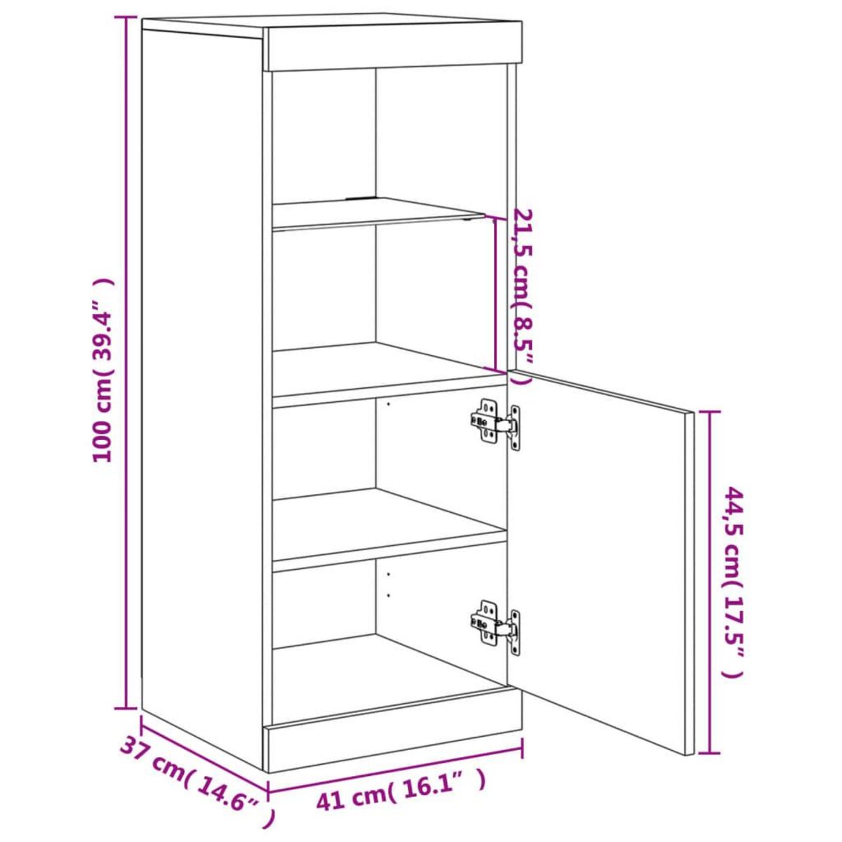 VIDAXL Buffet avec lumieres LED sonoma gris 41x37x100 cm