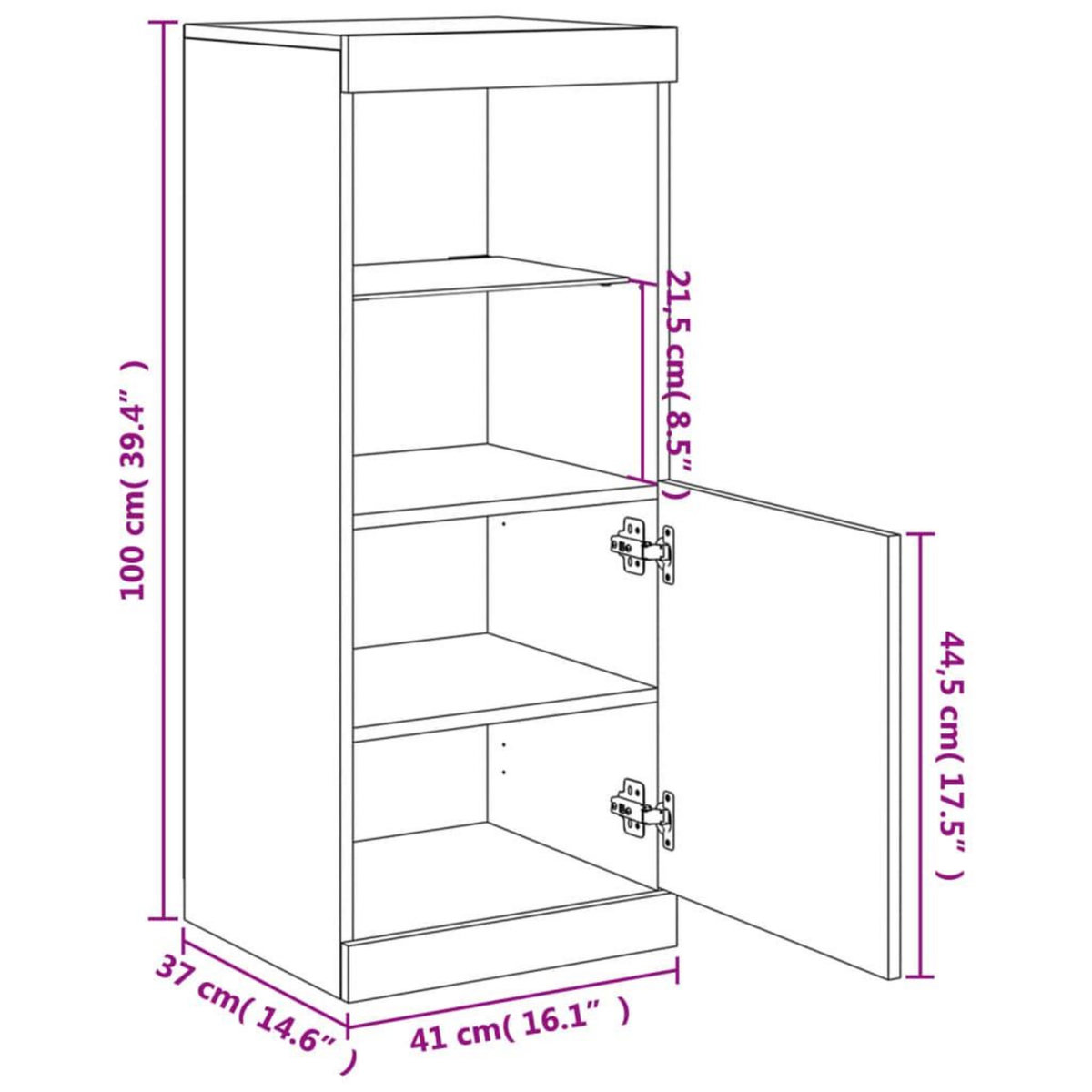 VIDAXL Buffet avec lumieres LED sonoma gris 41x37x100 cm