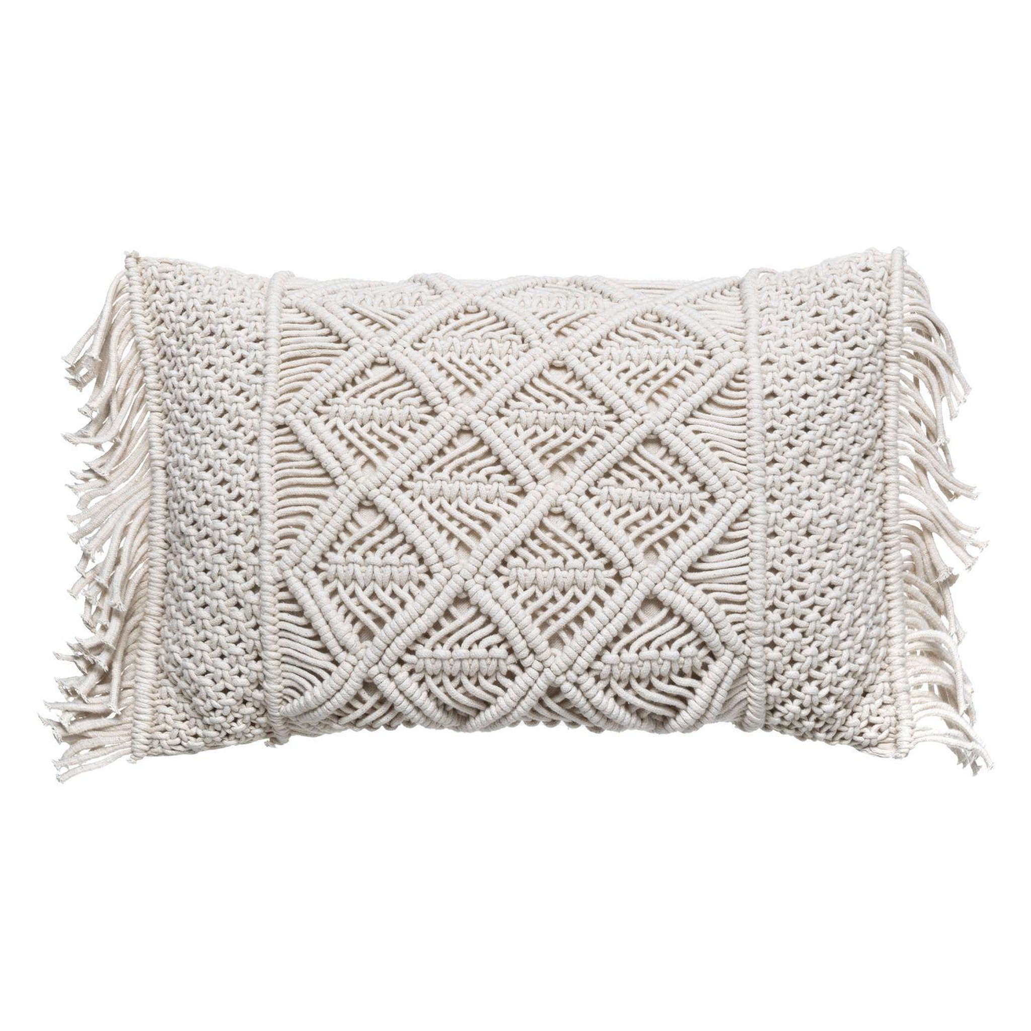 ATMOSPHERA Coussin macramé rectangulaire 30x50cm palm avec franges - blanc ivoire