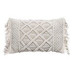 ATMOSPHERA Coussin Macramé rectangulaire 30x50cm Palm avec franges - Blanc Ivoire