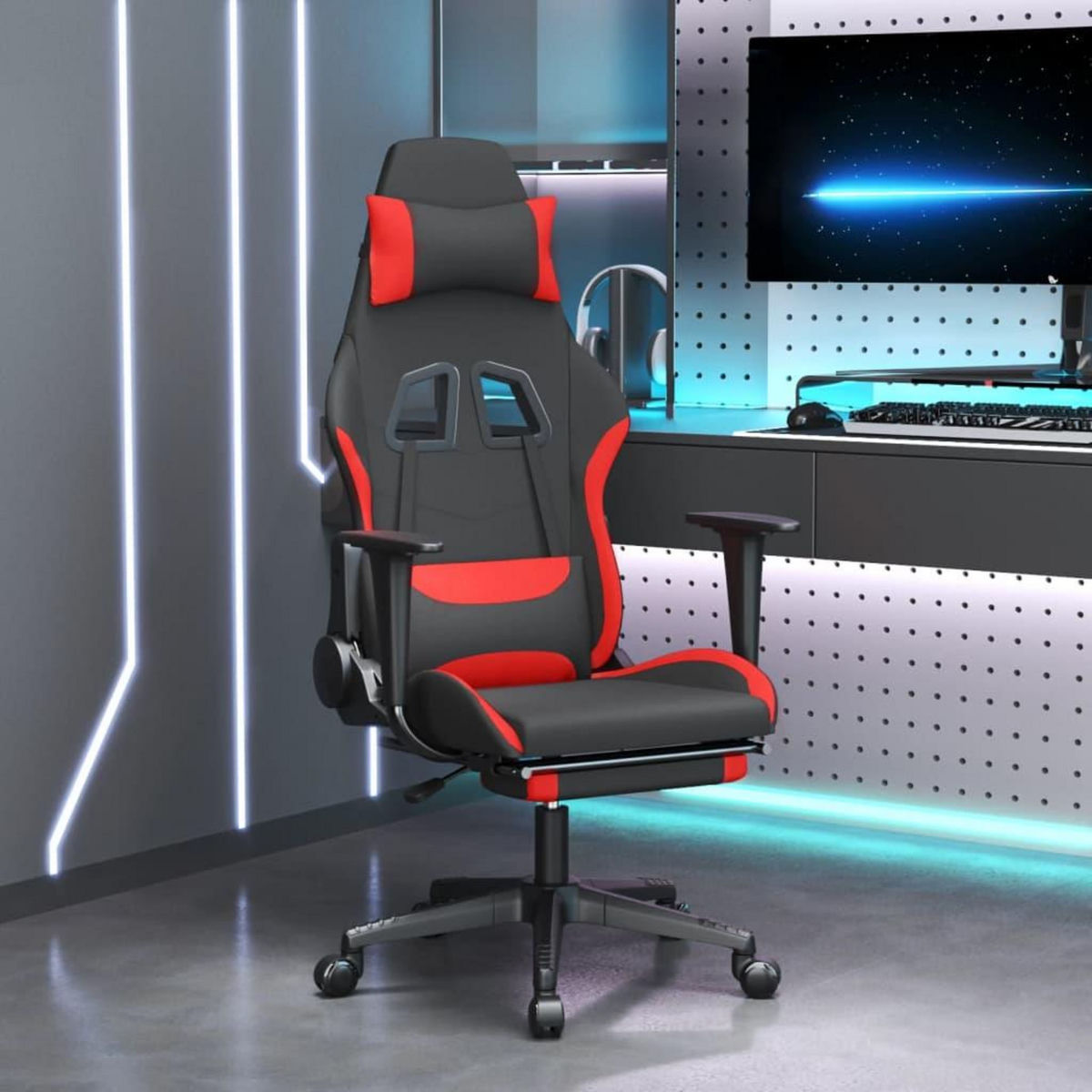 VIDAXL Chaise de jeu de massage avec repose-pied Noir et rouge Tissu