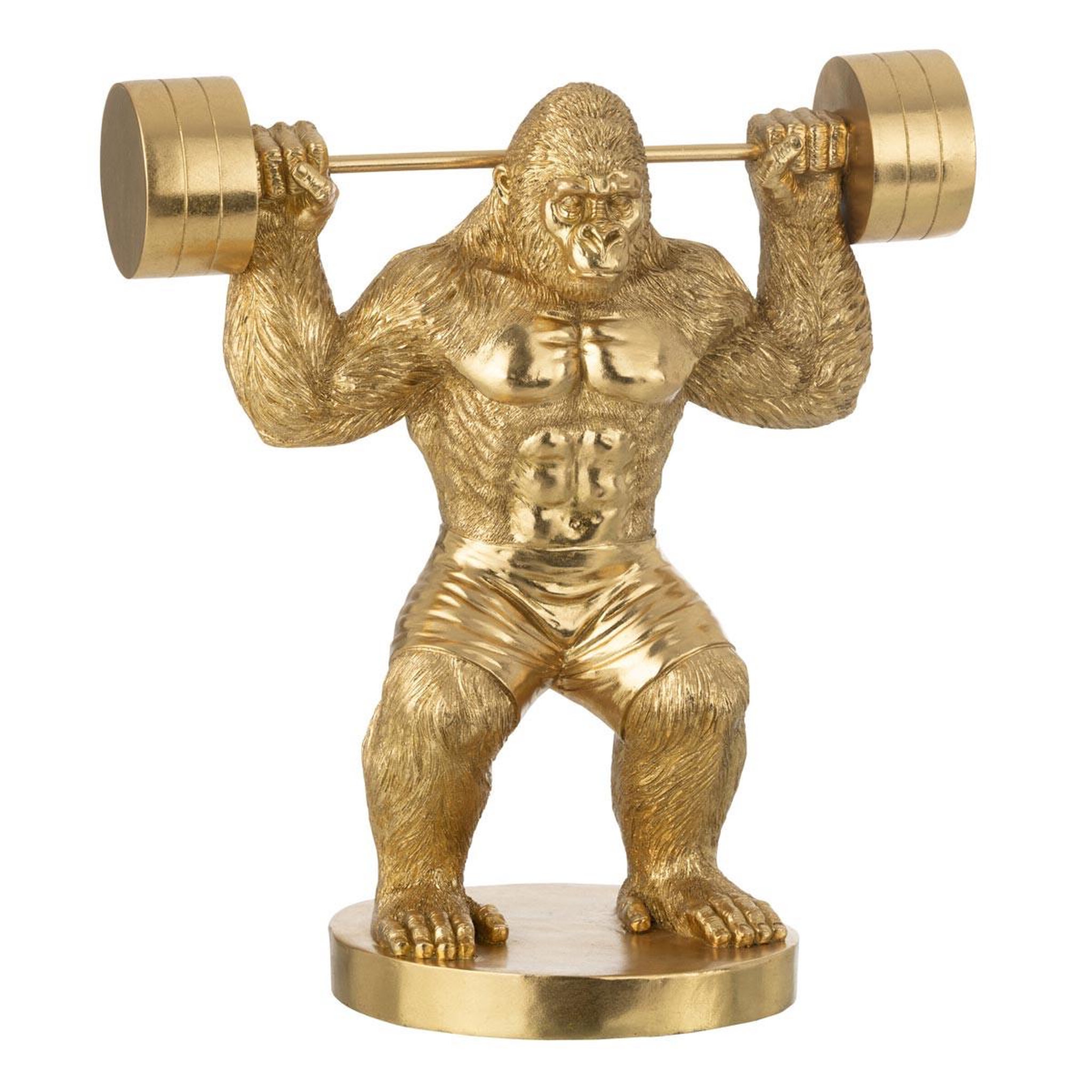 J-LINE Statue gorille en résine  haltérophilie  62cm doré