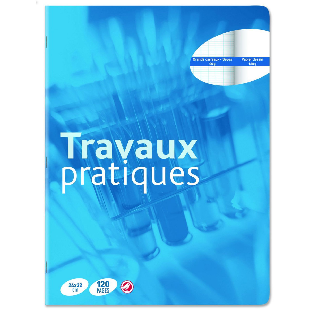 AUCHAN Cahier de travaux pratiques polypro 24x32cm 120 pages grands carreaux Seyes coloris aléatoire