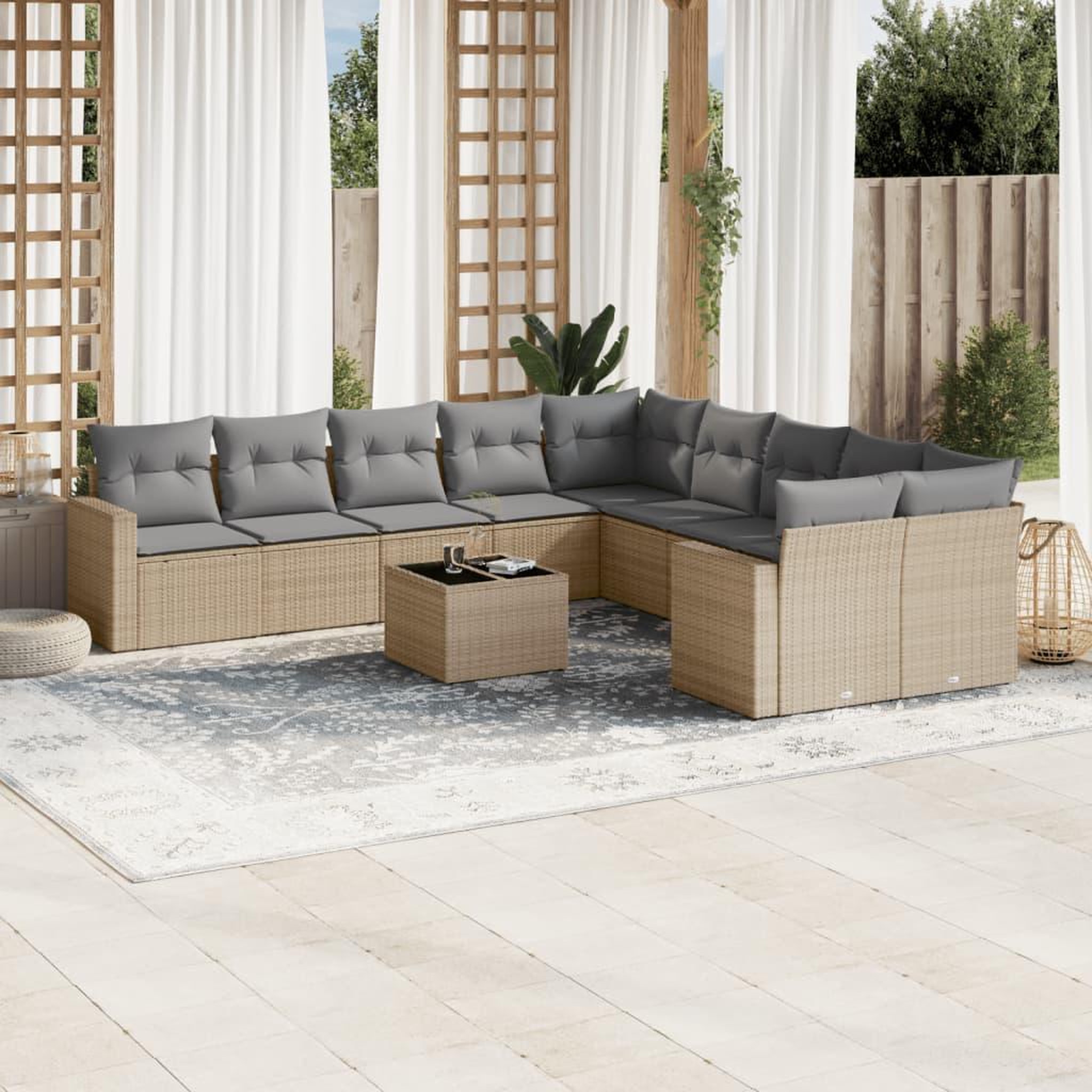 VIDAXL Salon de jardin 11 pcs avec coussins beige resine tressee