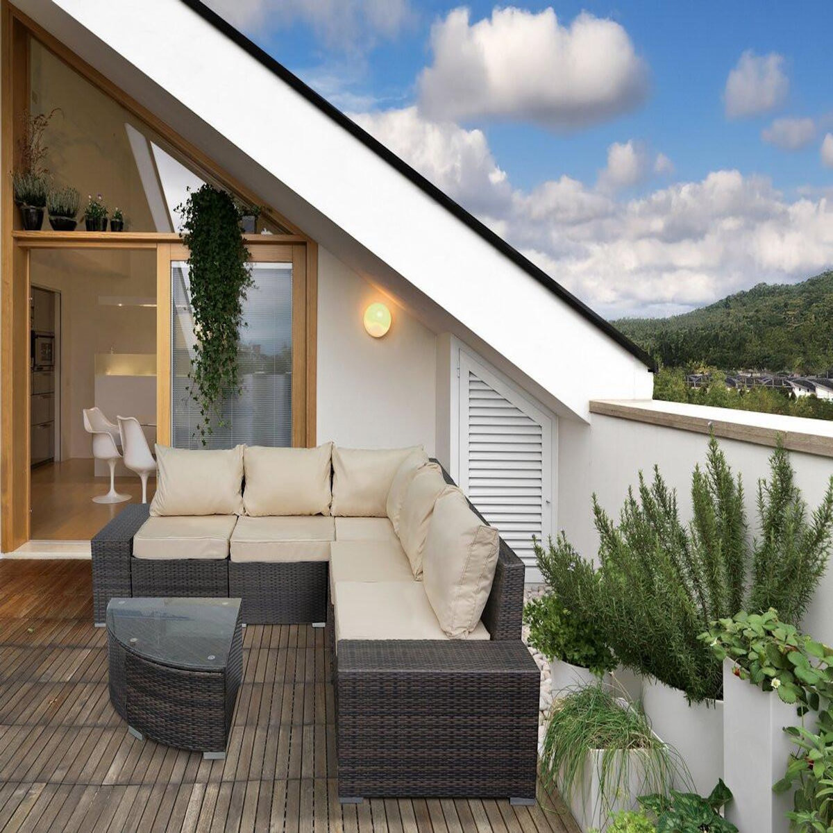 Habitat et Jardin Salon de jardin en résine tressée  Zelda  - 5 places - Marron