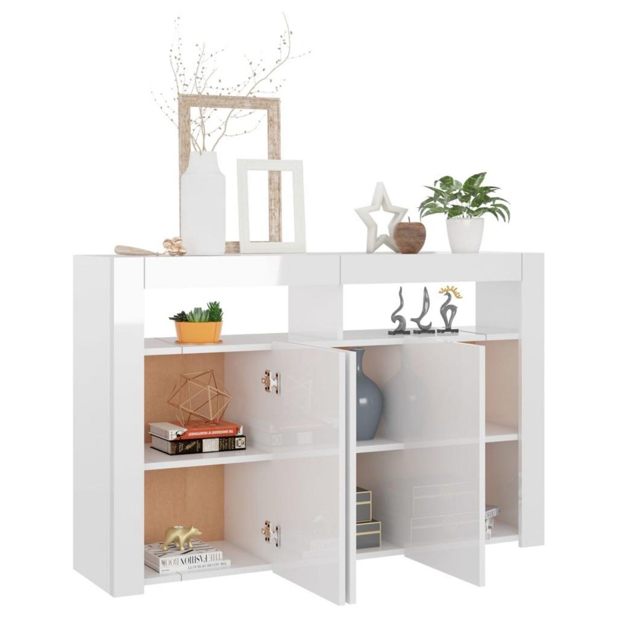 VIDAXL Buffet avec lumieres LED blanc brillant 115,5x30x75 cm