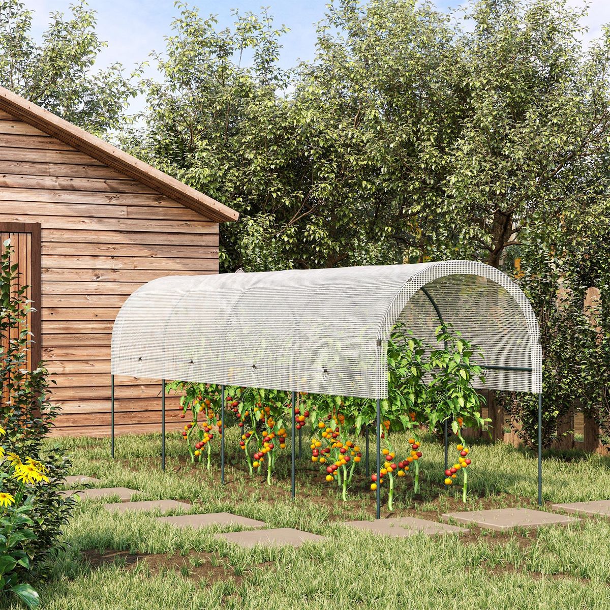 OUTSUNNY Serre de jardin serre à tomates dim. 4L x 1,2l x 1,7H m acier thermolaqué vert PE haute densité blanc