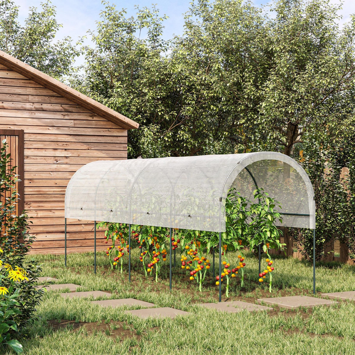 OUTSUNNY Serre de jardin serre à tomates dim. 4L x 1,2l x 1,7H m acier thermolaqué vert PE haute densité blanc