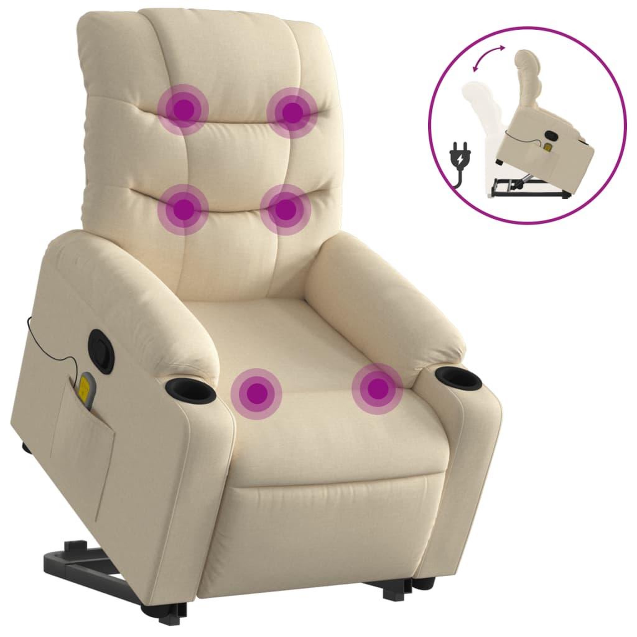 Voir la diapositive 2 : VIDAXL Fauteuil inclinable de massage Creme Tissu