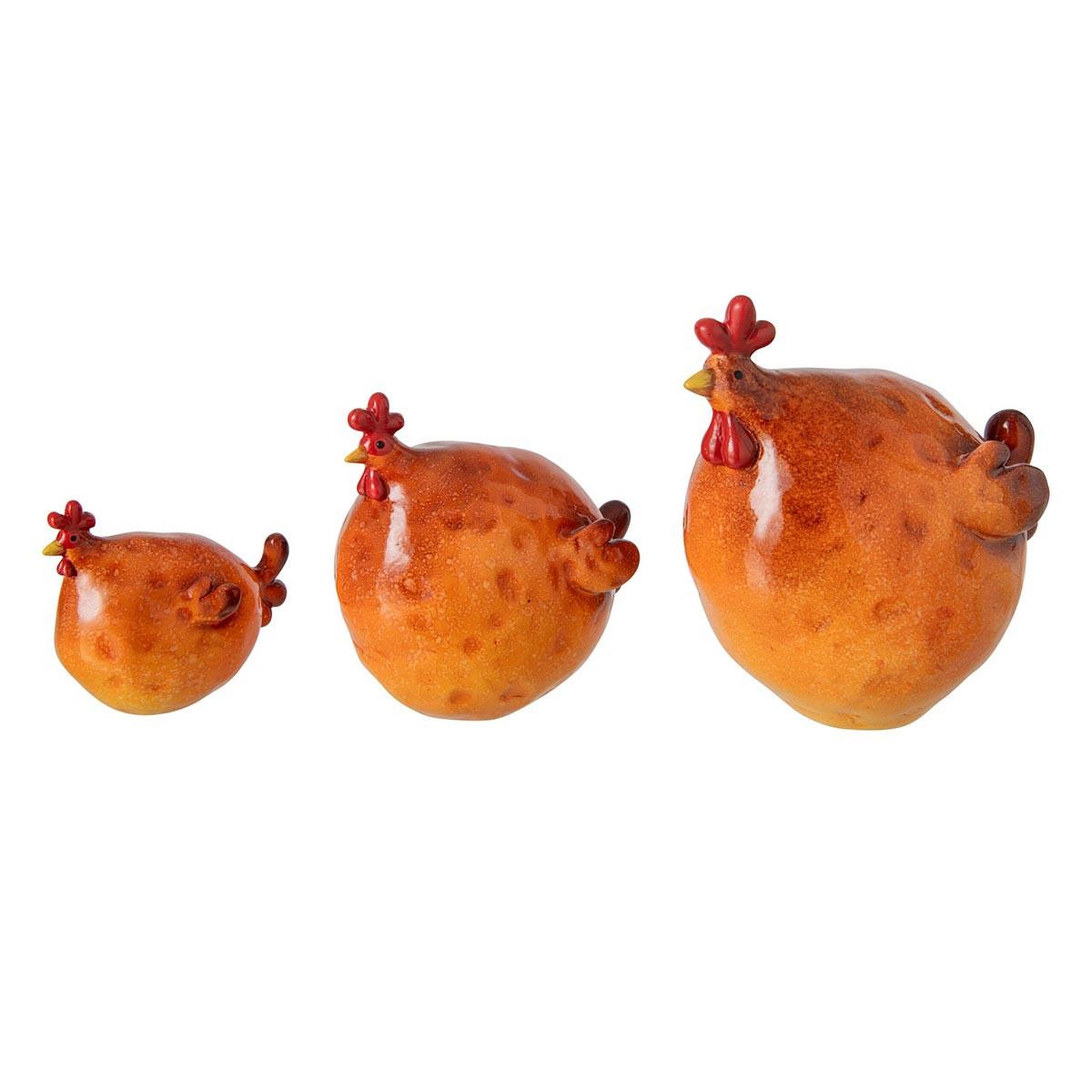 J-LINE Lot de 3 coqs déco  prune  19cm orange
