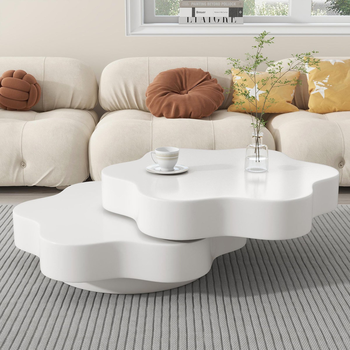 MERAX Table basse pivotante forme atypique blanc - 67,5x74,8 cm panneau de particules