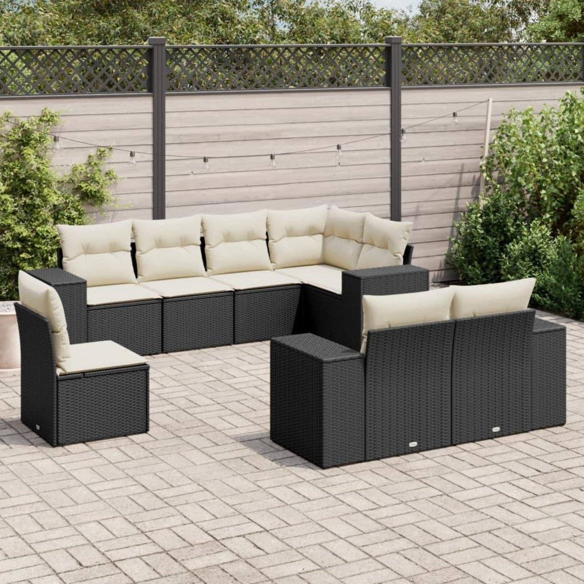 VIDAXL Salon de jardin 8 pcs avec coussins noir resine tressee