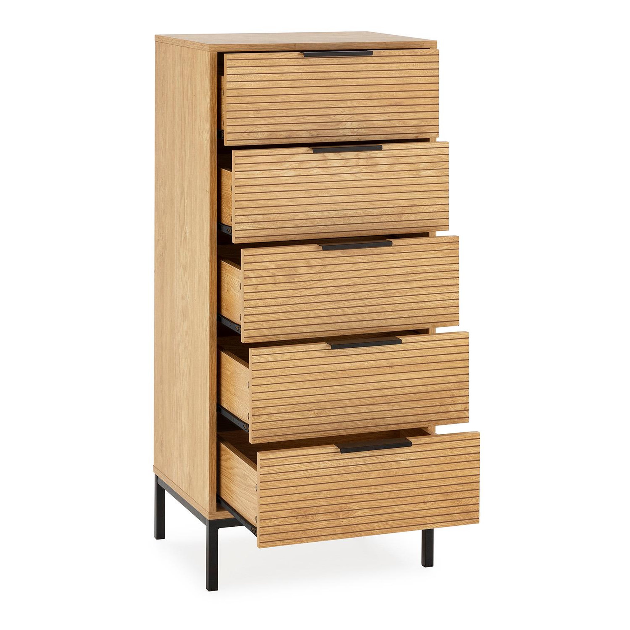 Voir la diapositive 3 : VS VENTA-STOCK Commode haute Monica 5 tiroirs couleur Bois