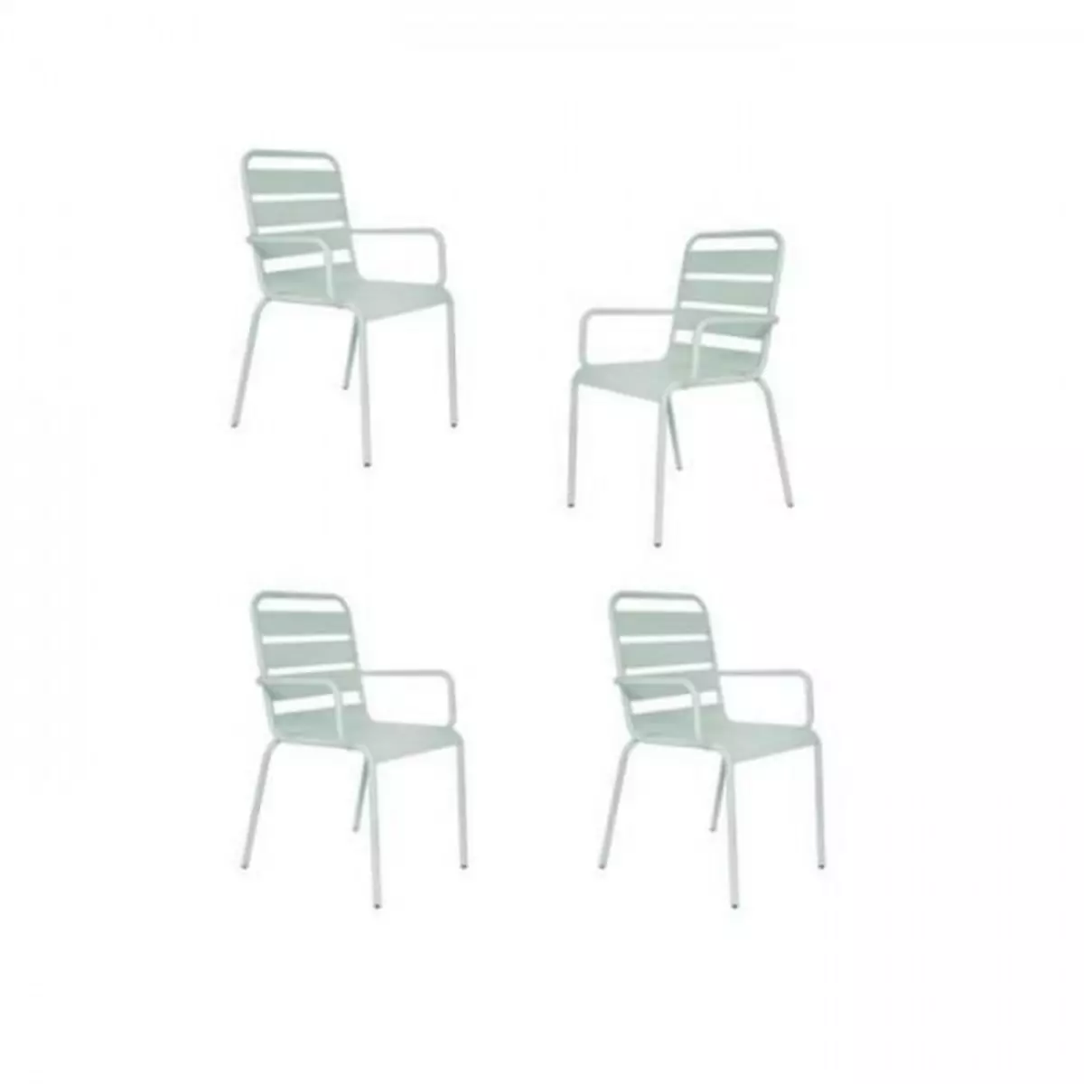 MARKET24 Lot de 4 fauteuils de jardin - Acier - Vert Céladon