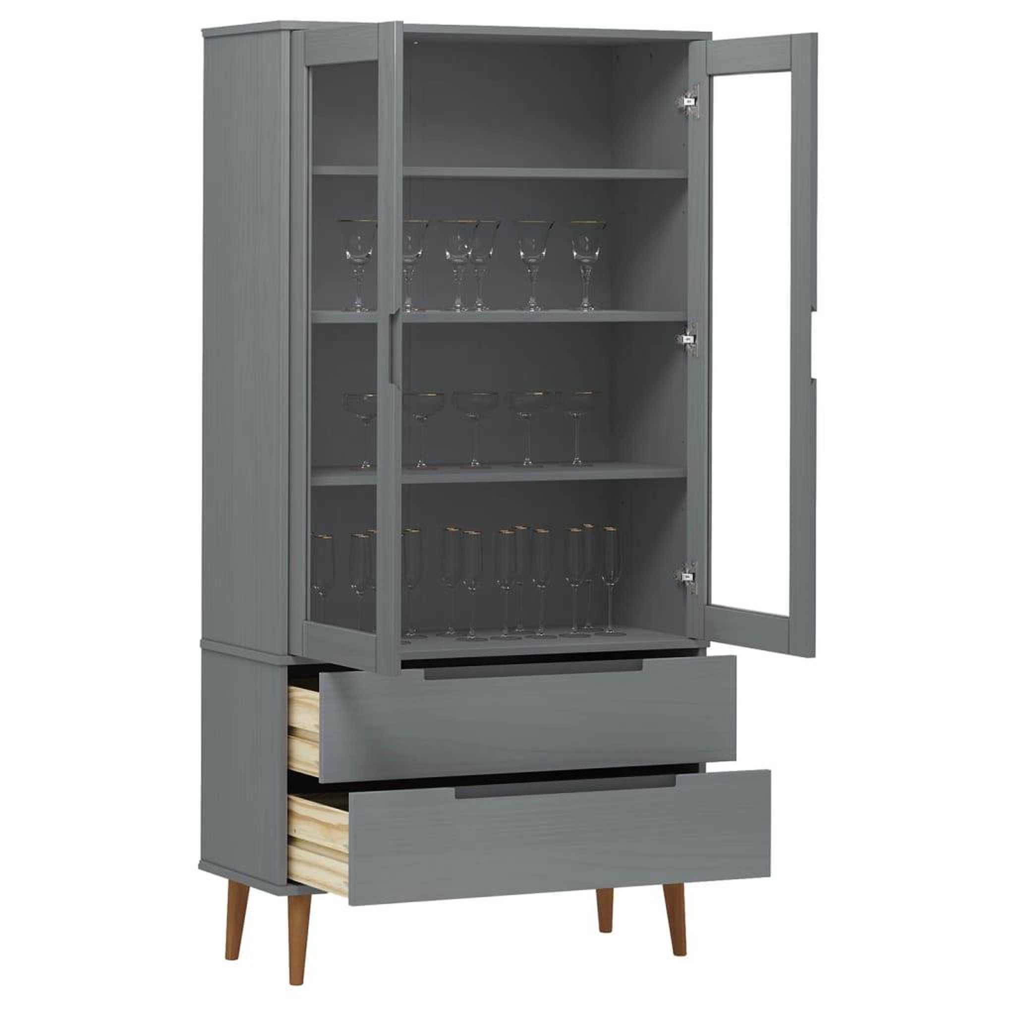 Voir la diapositive 3 : VIDAXL Armoire a vitrine MOLDE Gris 90x35x175 cm Bois de pin massif