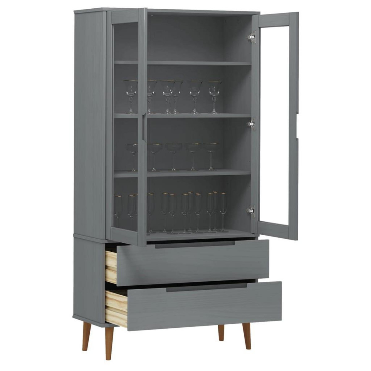 VIDAXL Armoire a vitrine MOLDE Gris 90x35x175 cm Bois de pin massif