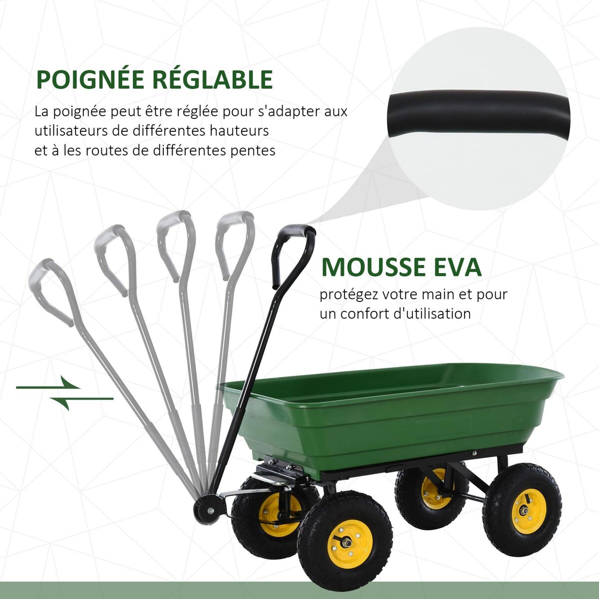 HOMCOM Chariot de jardin a main garden cart truck cuve basculante max. 200 Kg