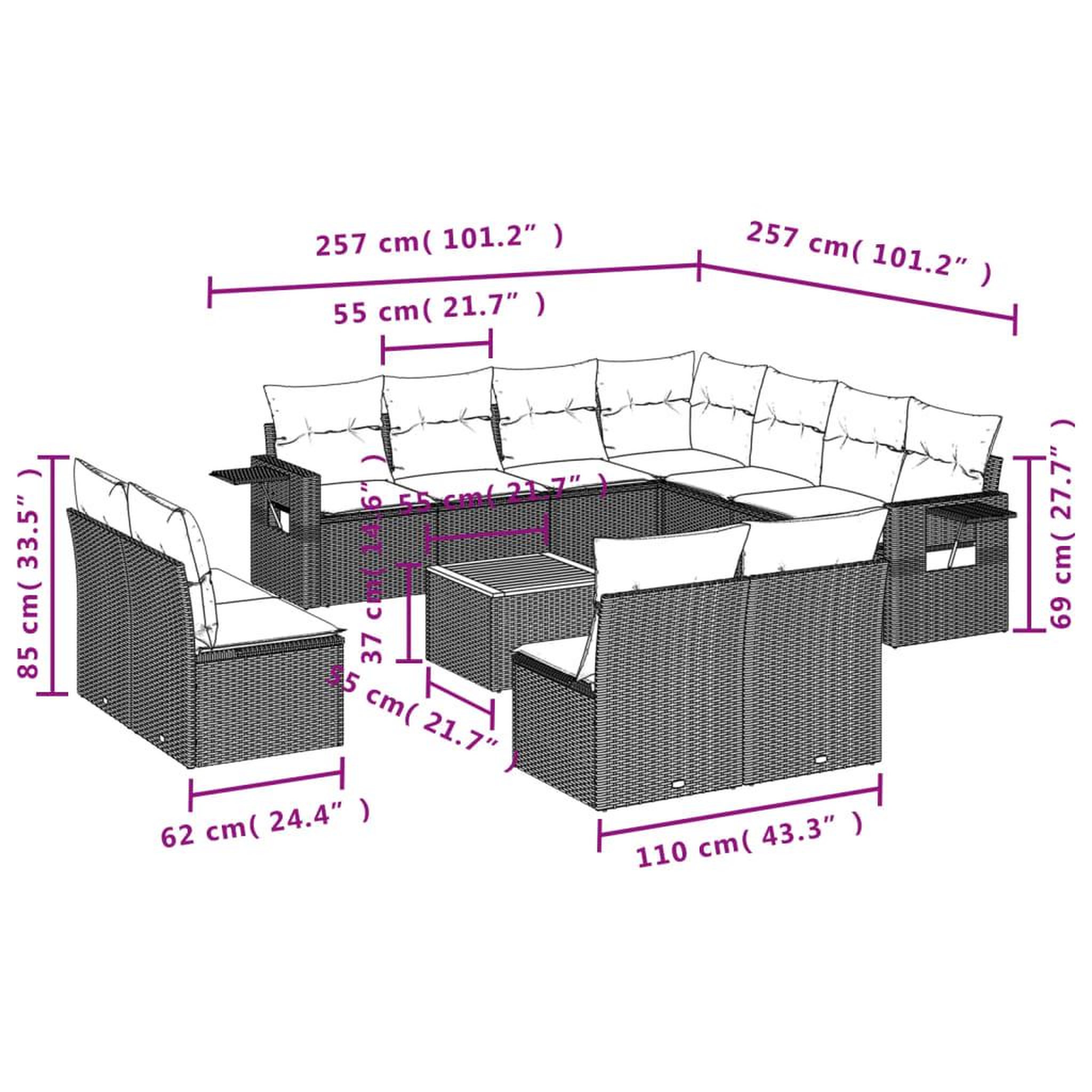 Voir la diapositive 6 : VIDAXL Salon de jardin avec coussins 12 pcs beige resine tressee