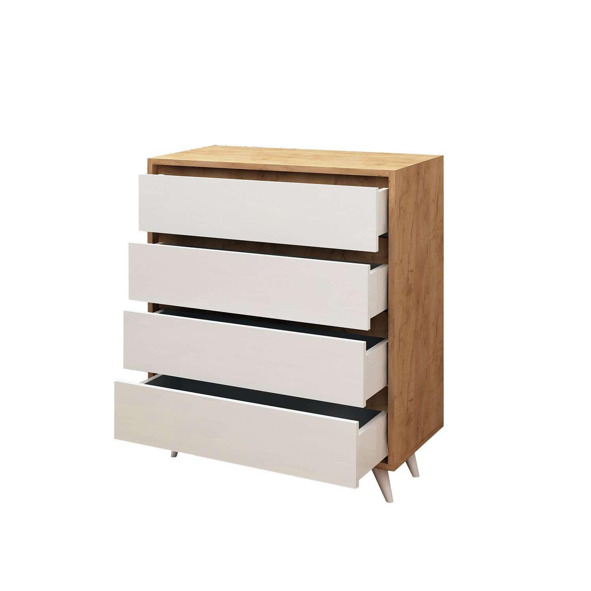 Voir la diapositive 4 : TOILINUX Commode 4 tiroirs éthera en bois - beige et blanc
