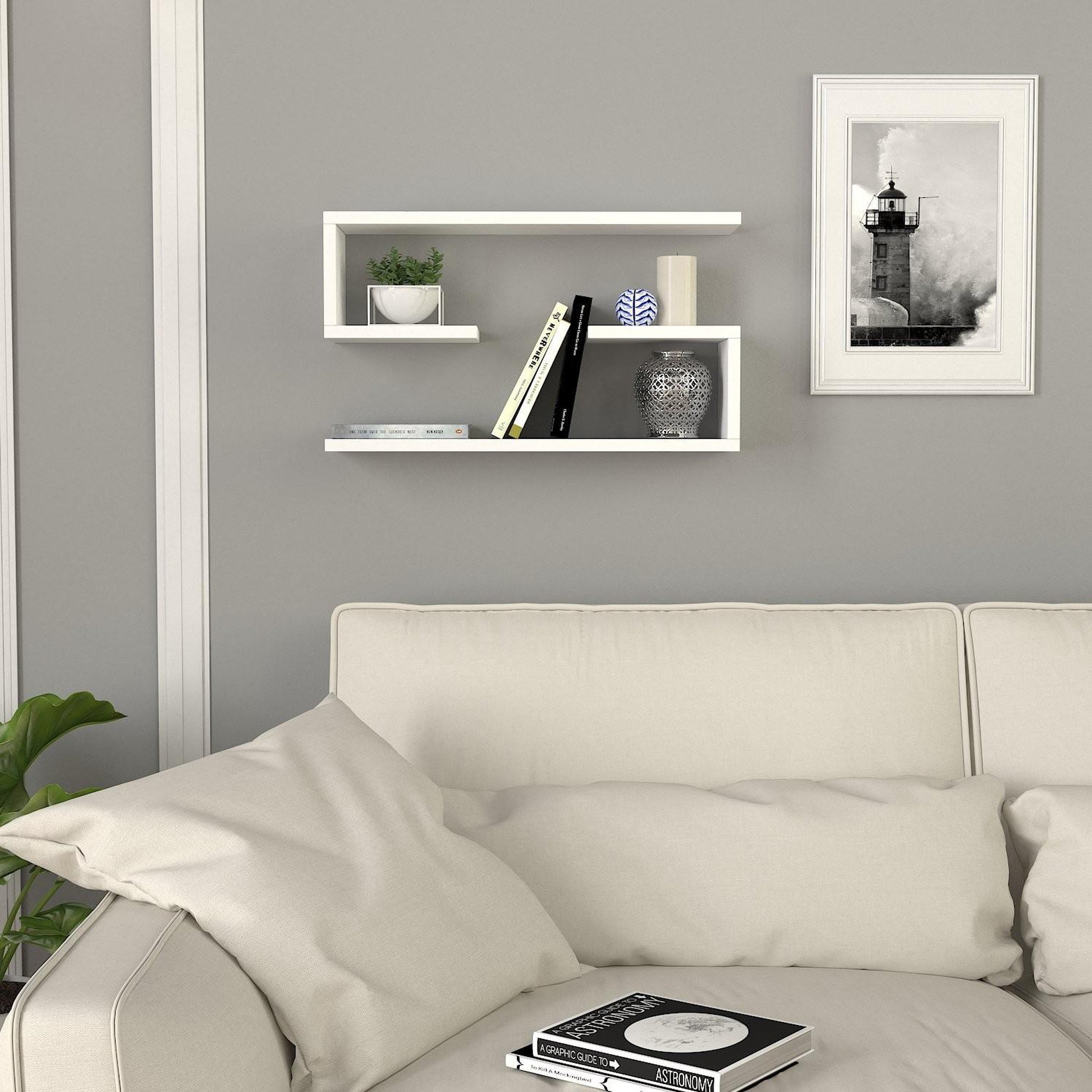 Voir la diapositive 2 : Habitat et Jardin Étagère murale en bois  jenika  - 60 x 14 x 18 cm - blanc