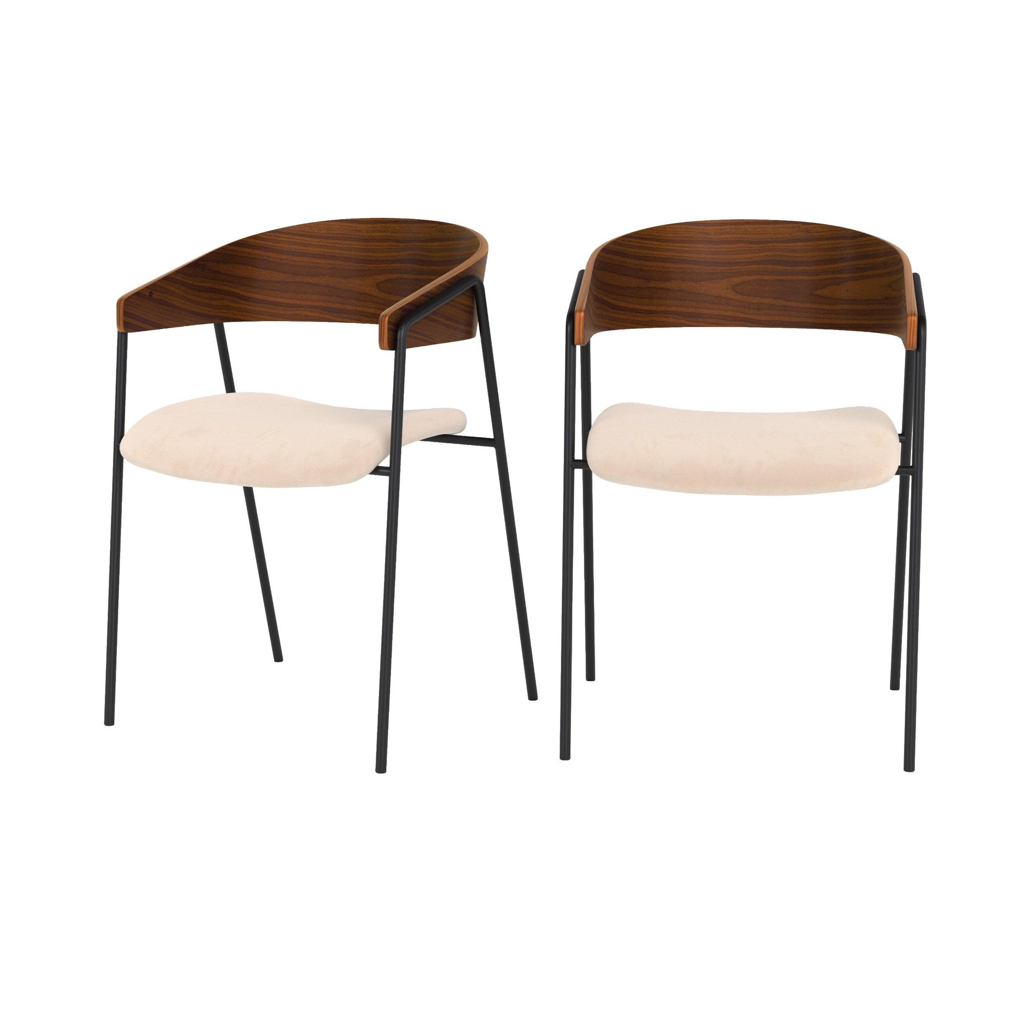 MAISON PAVANE Lot de 2 chaises en velours blanc cassé et bois de noyer-esmée