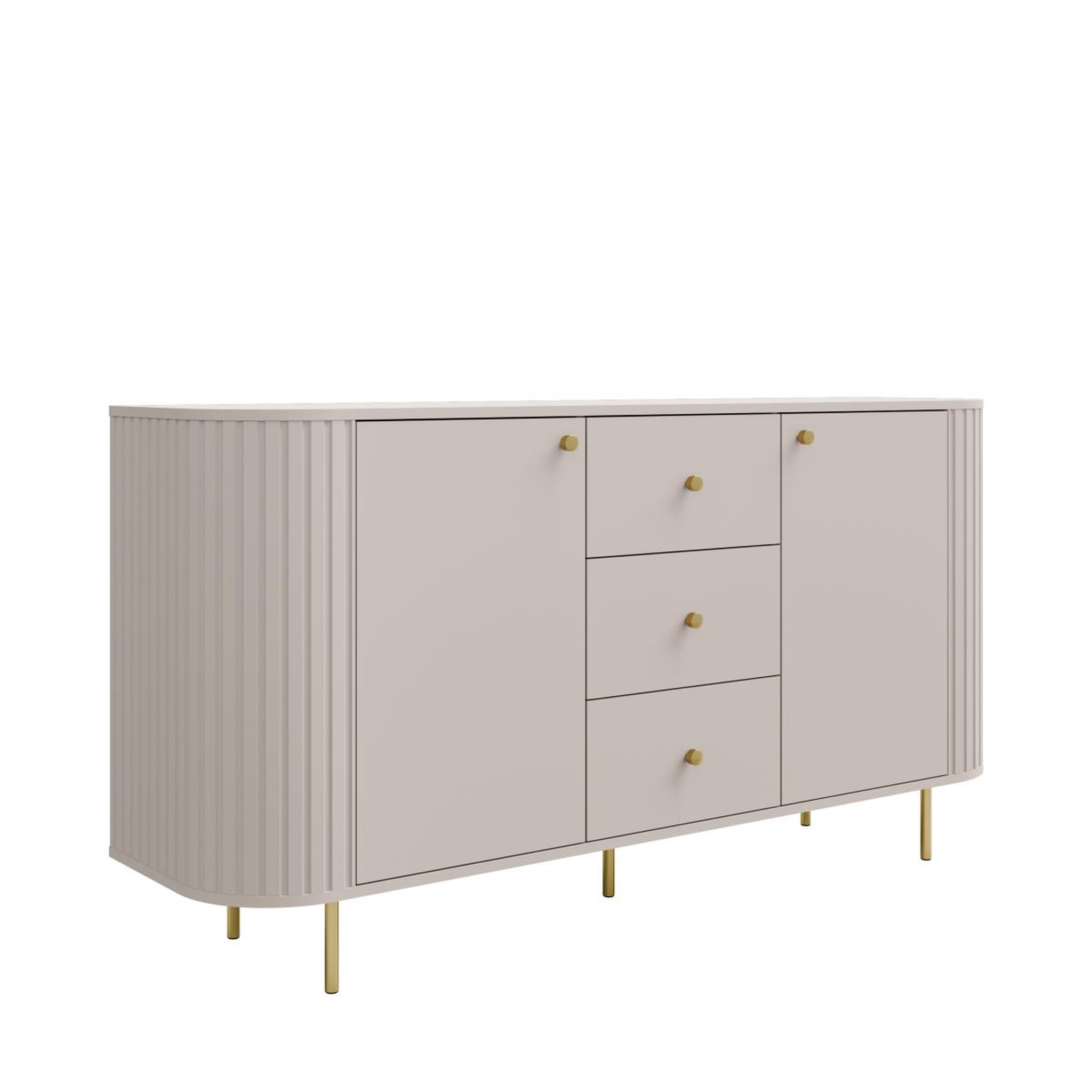 Voir la diapositive 4 : JLC KREATION Buffet bas arrondi beige cachemire avec tiroirs 165cm lilio