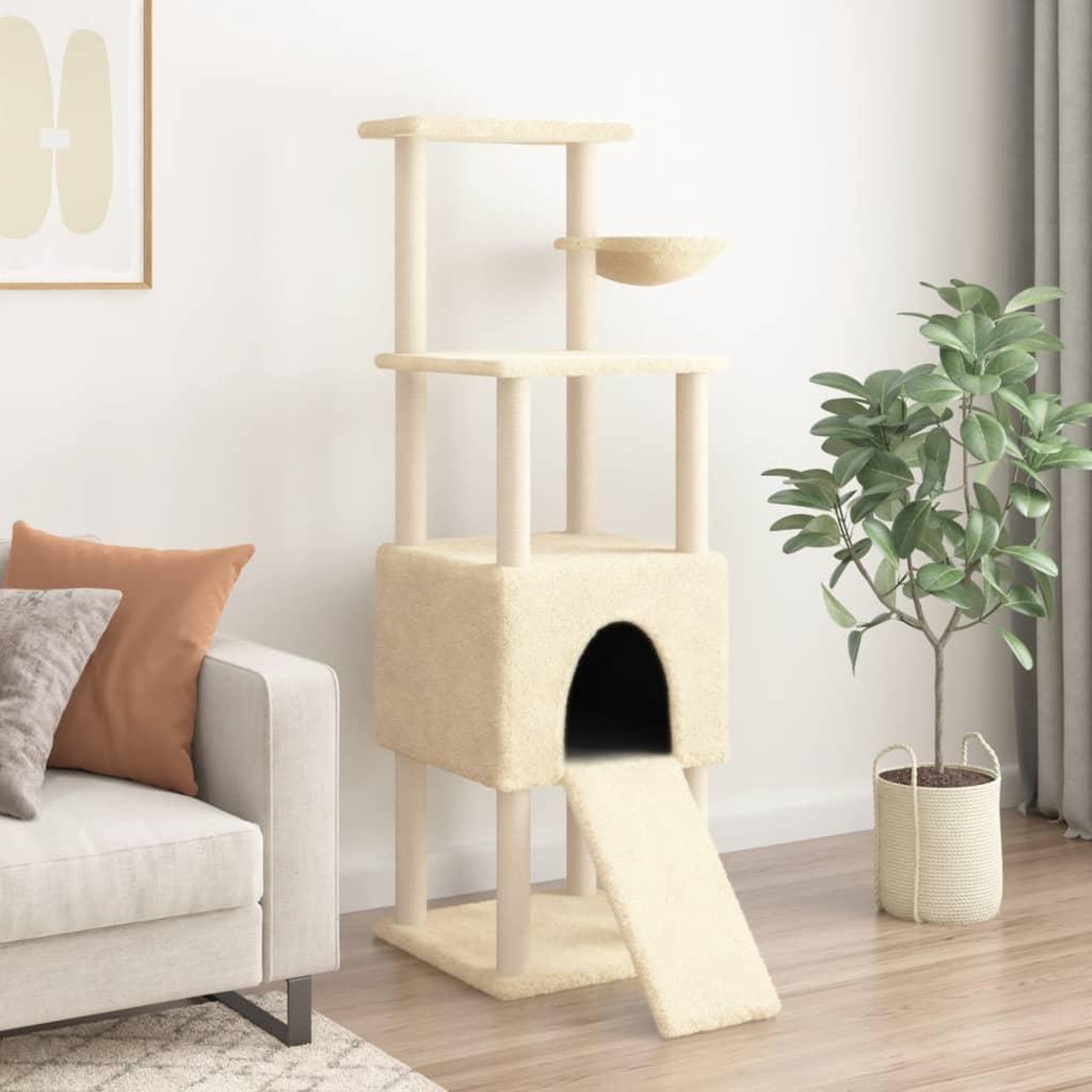Voir la diapositive 3 : VIDAXL Arbre a chat avec griffoirs en sisal Creme 153 cm