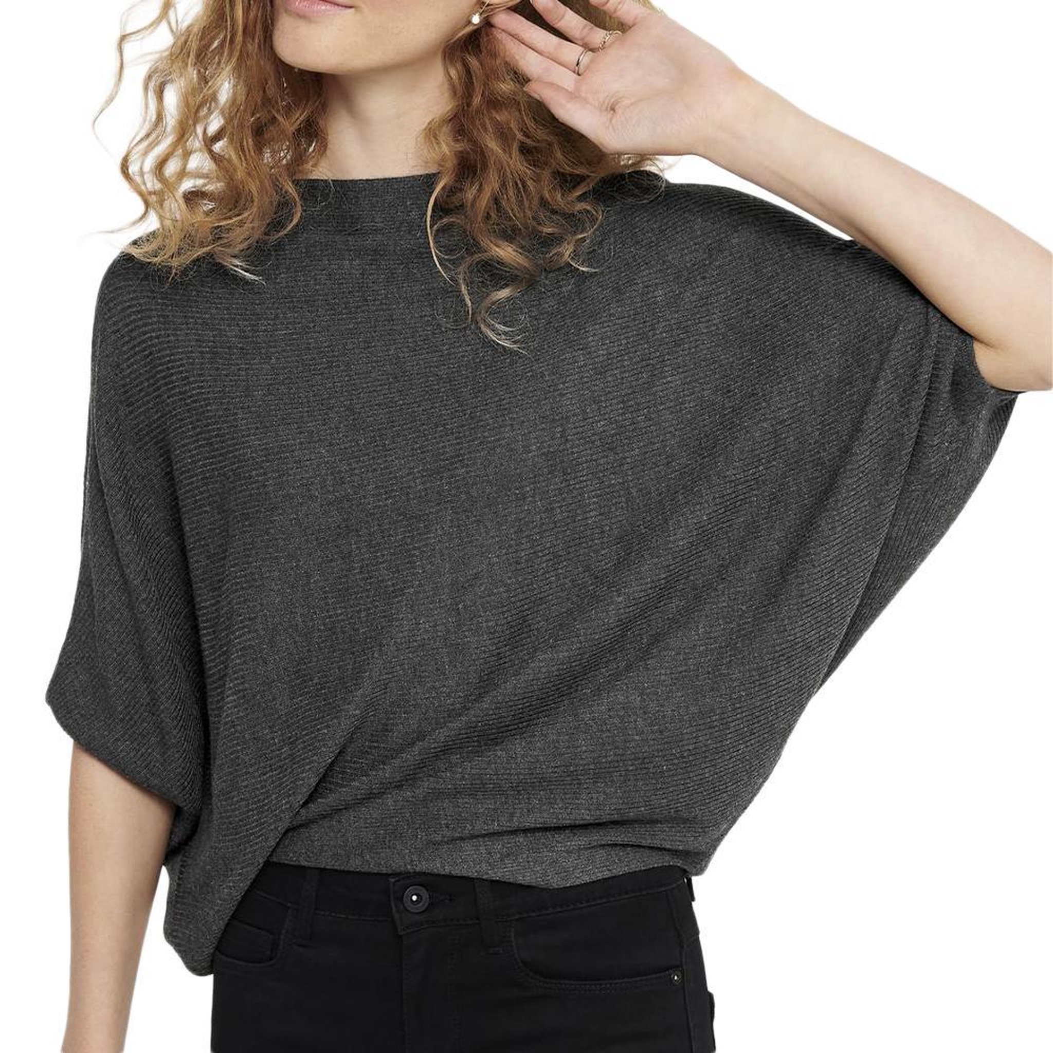 Voir la diapositive 2 : JACQUELINE DE YONG Pull Gris Foncé manches 3/4 Femme JDY New Behave