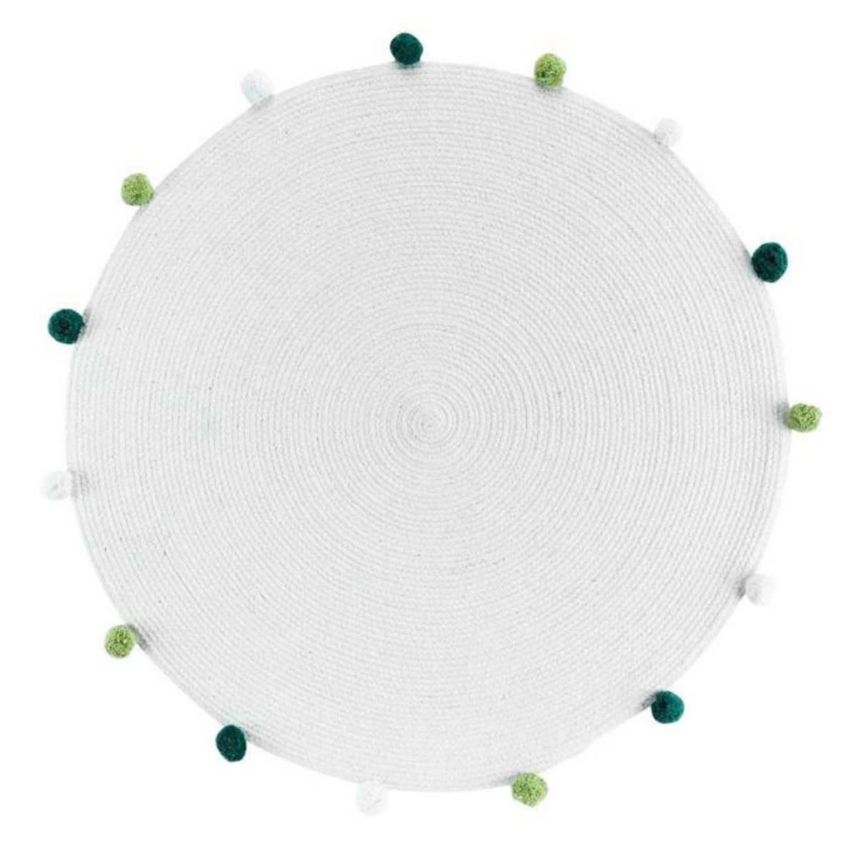 Paris Prix Tapis Rond Enfant  Pompomparty  90cm Blanc & Vert