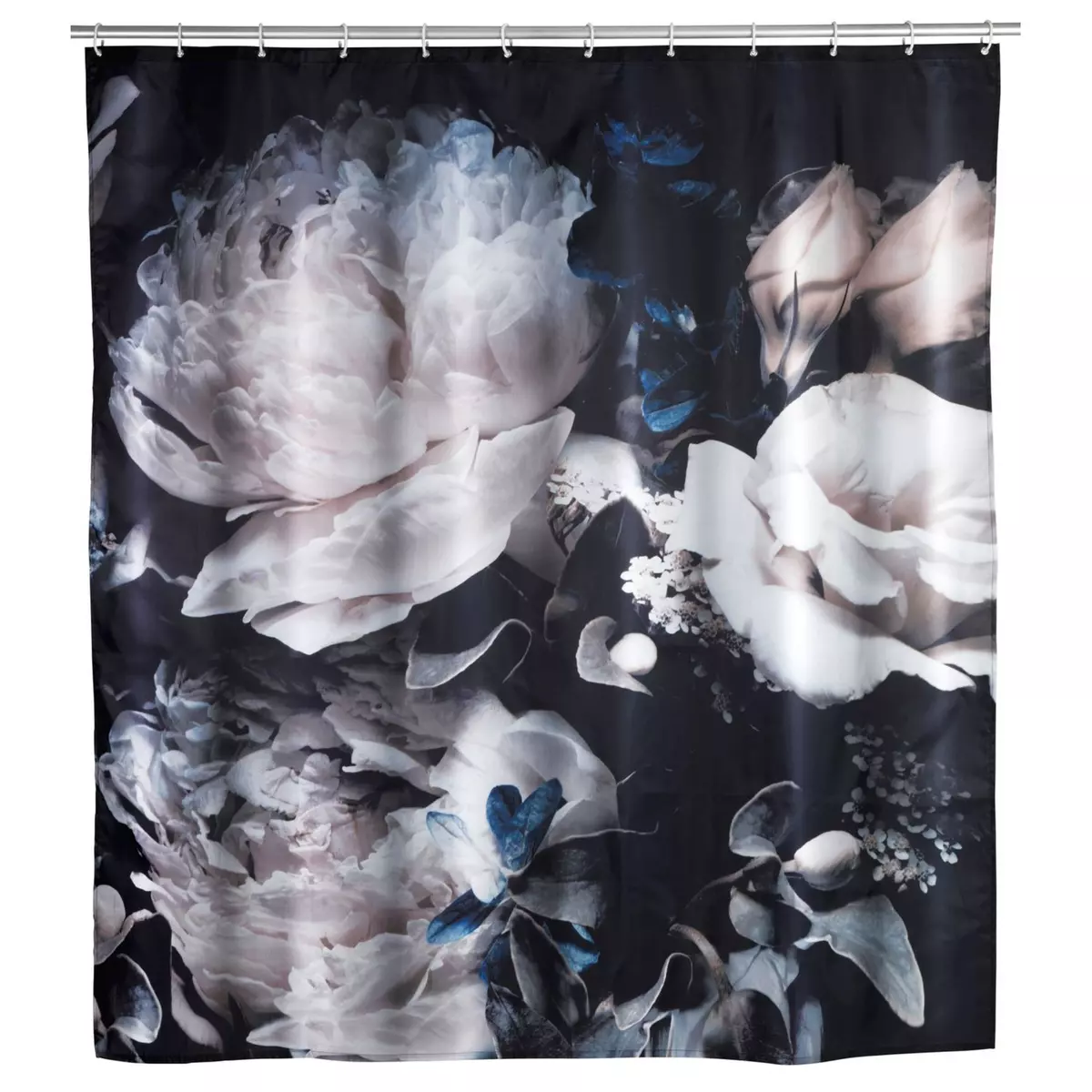 Wenko Rideau de douche design Peony - Polyester - 180 x 200 cm - Noir