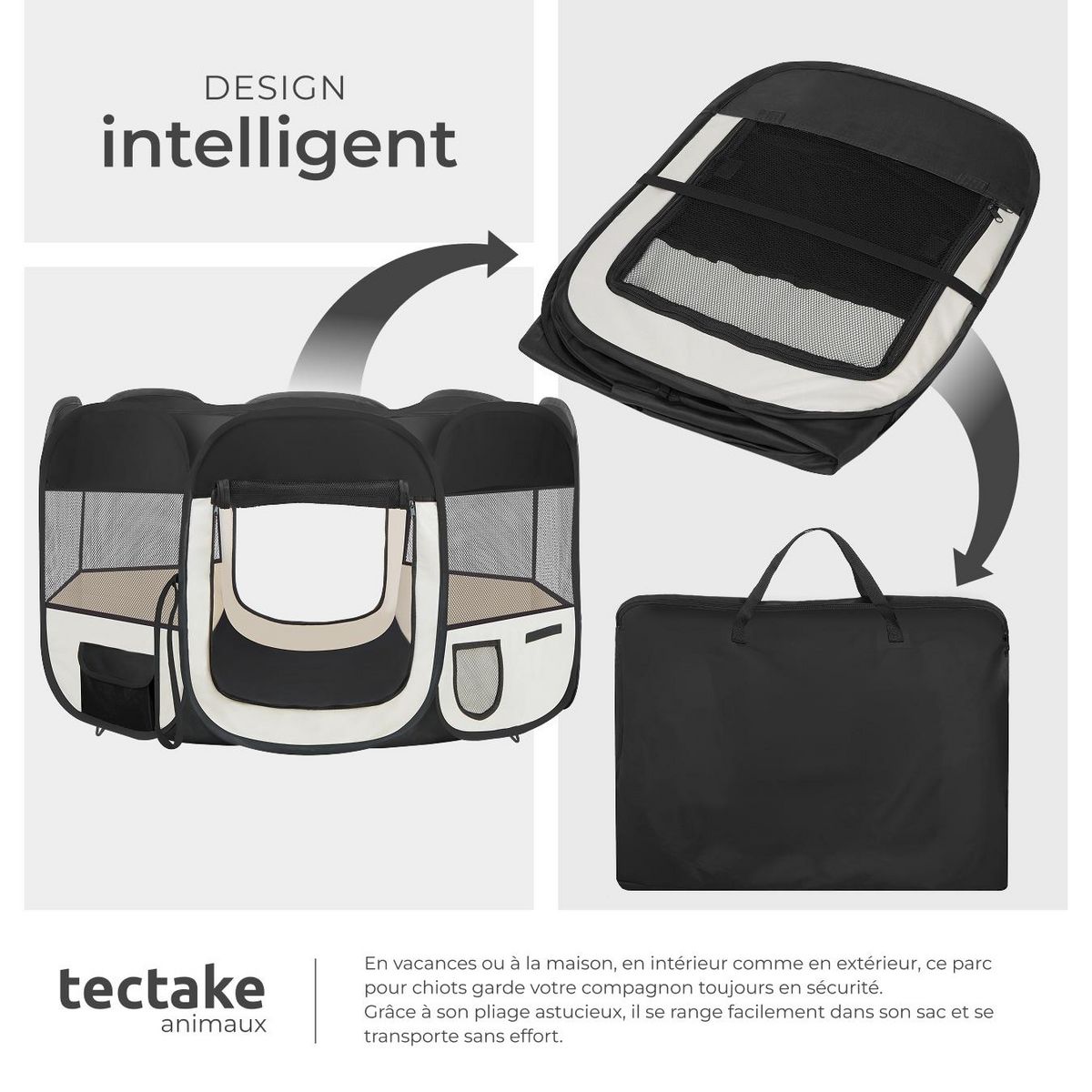 tectake Enclos pour chiots et chien pliable et modulable noir