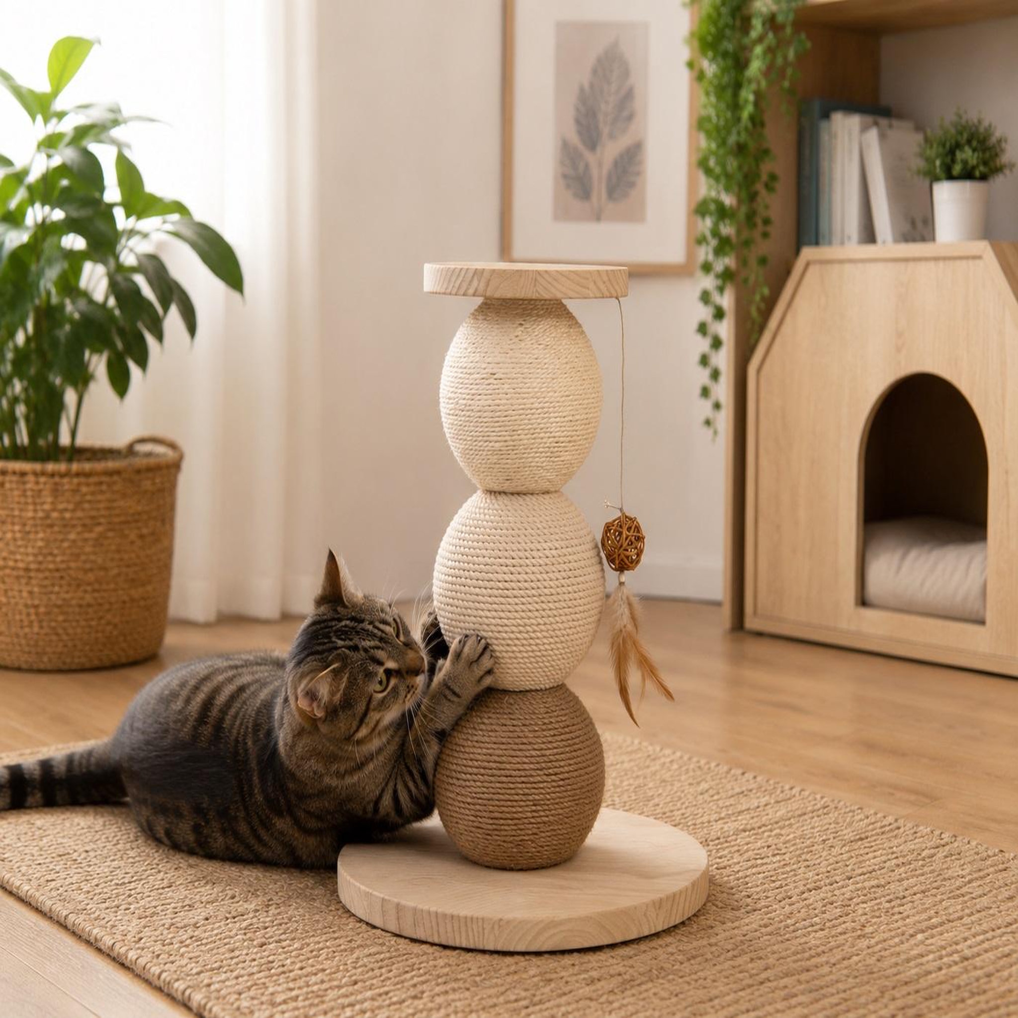 Voir la diapositive 2 : Eden Arbre a chat avec plateforme griffoir en bois et cordes 47cm