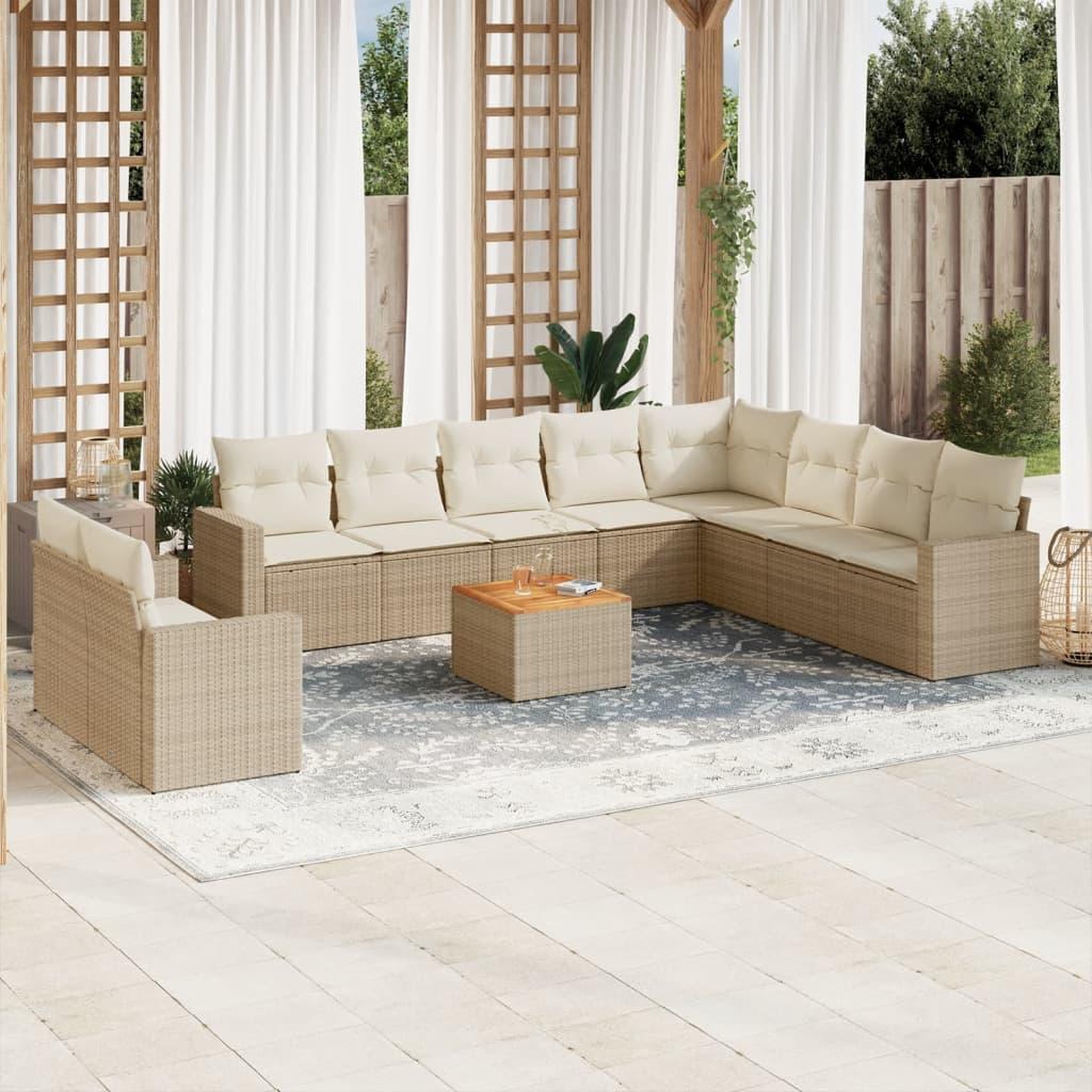 VIDAXL Salon de jardin 11 pcs avec coussins beige resine tressee