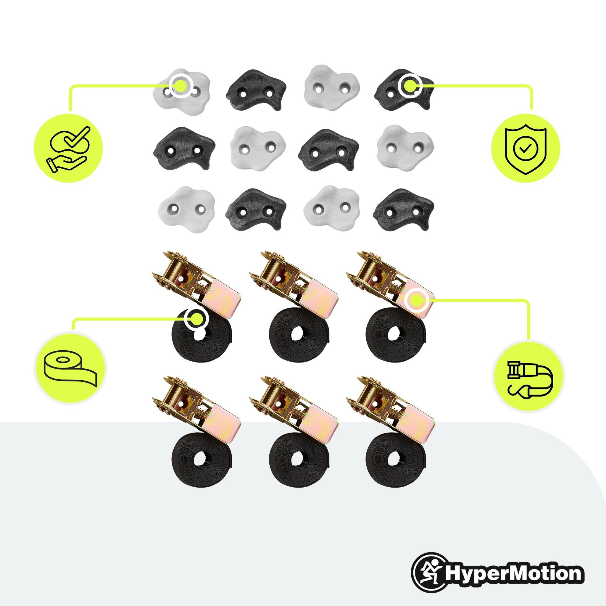 Voir la diapositive 6 : MAMABRUM Kit d'escalade sur Arbre- 12 Prises 6 Sangles avec Cliquets, Max 91 kg, Course d'obstacles Enfants