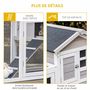 Voir la diapositive 4 : PAWHUT Clapier cage à lapins cottage - niche supérieure avec rampe et enclos extérieur - plateau excrément, toit bitumé, 4 portes verrouillables - bois sapin blanc gris