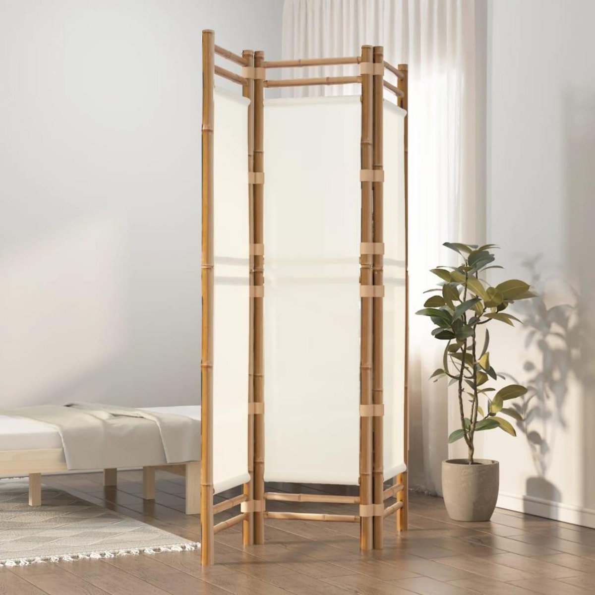 VIDAXL Cloison de separation pliante 3 panneaux 120 cm Bambou et toile