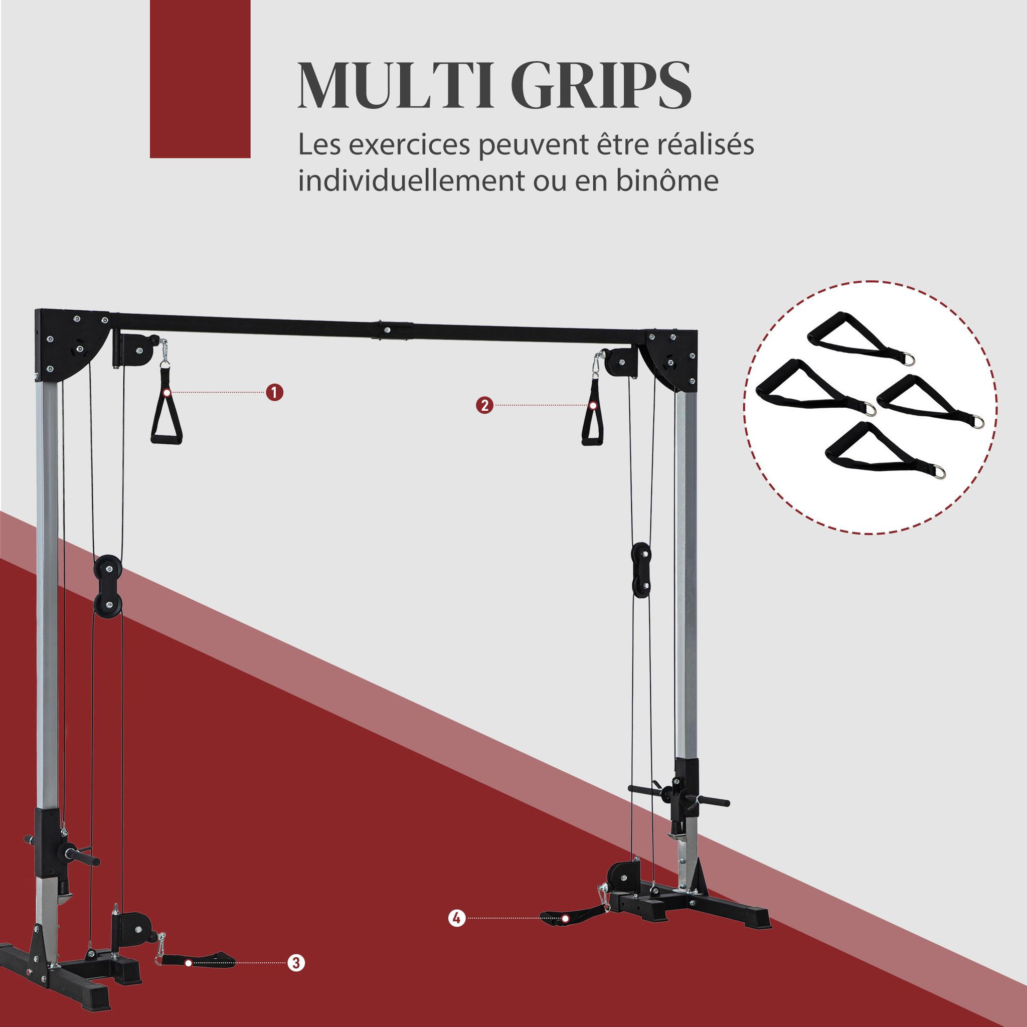 Voir la diapositive 6 : HOMCOM Appareil de musculation double poulie vis à vis crossover - charge libre avec haltère 2 x 50 kg - acier gris noir
