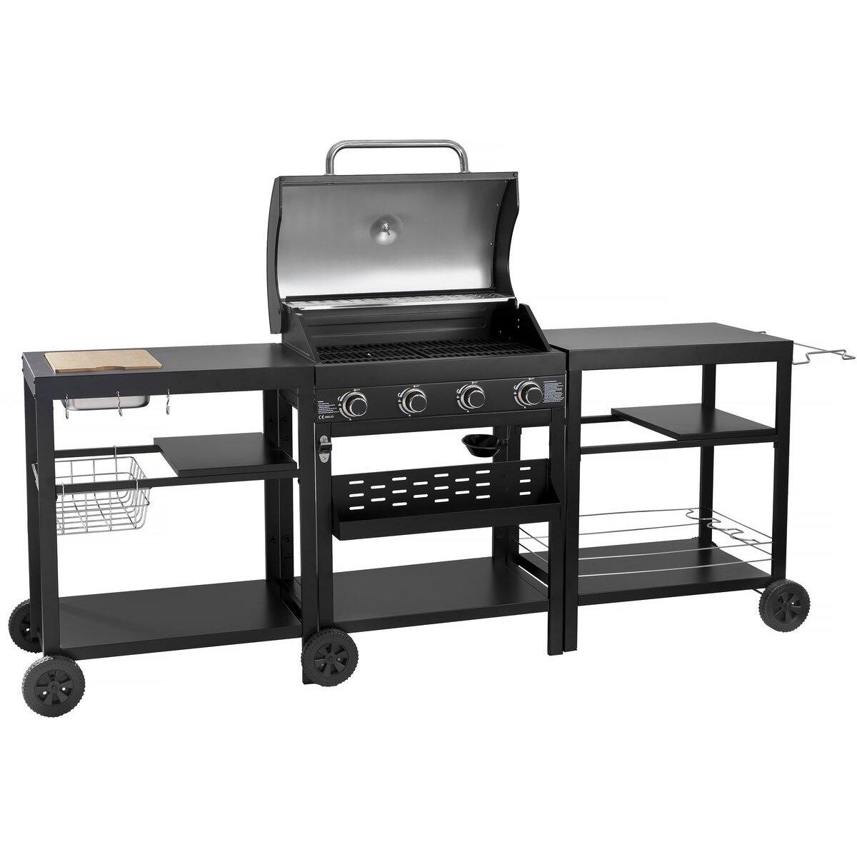 Habitat et Jardin Barbecue à gaz cuisine d'extérieur - 12 kw - 4 brûleurs - Noir