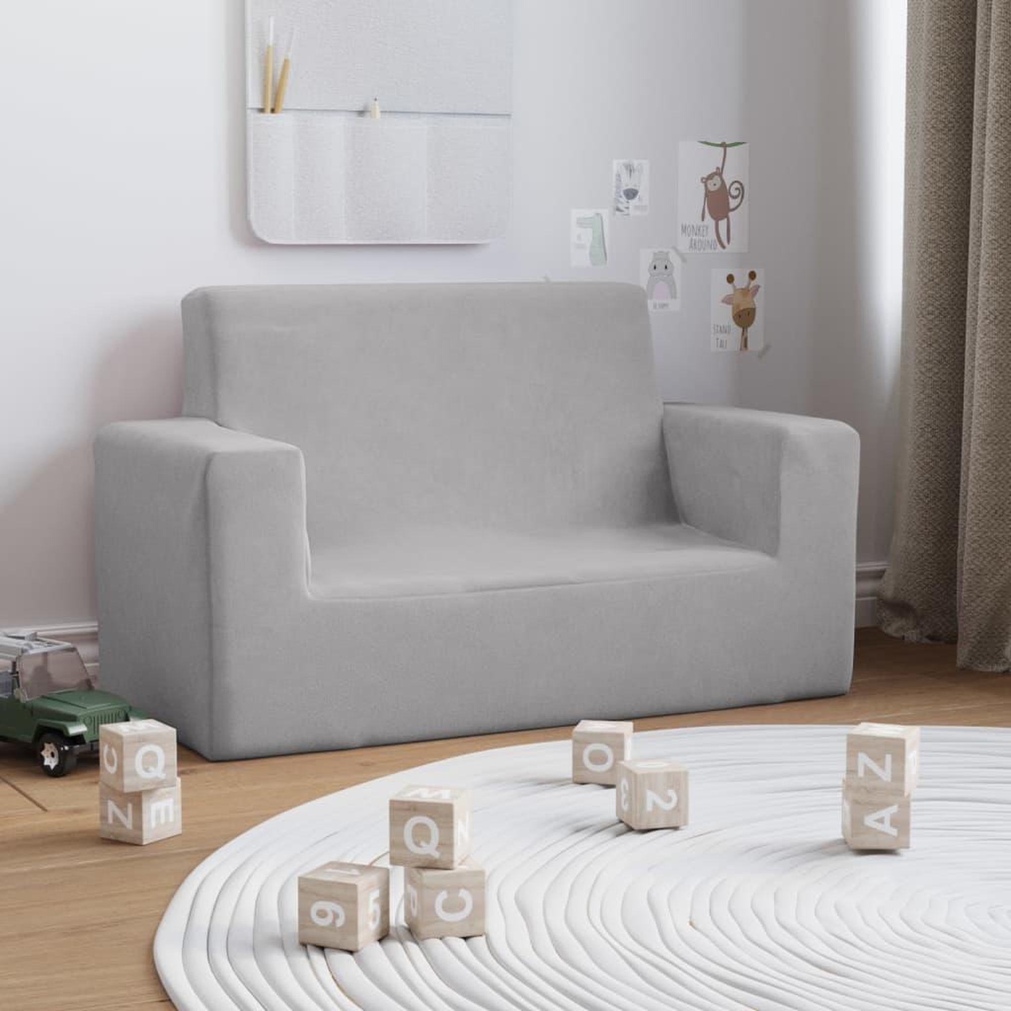 Voir la diapositive 1 : VIDAXL Canape pour enfants a 2 places Gris clair Peluche douce