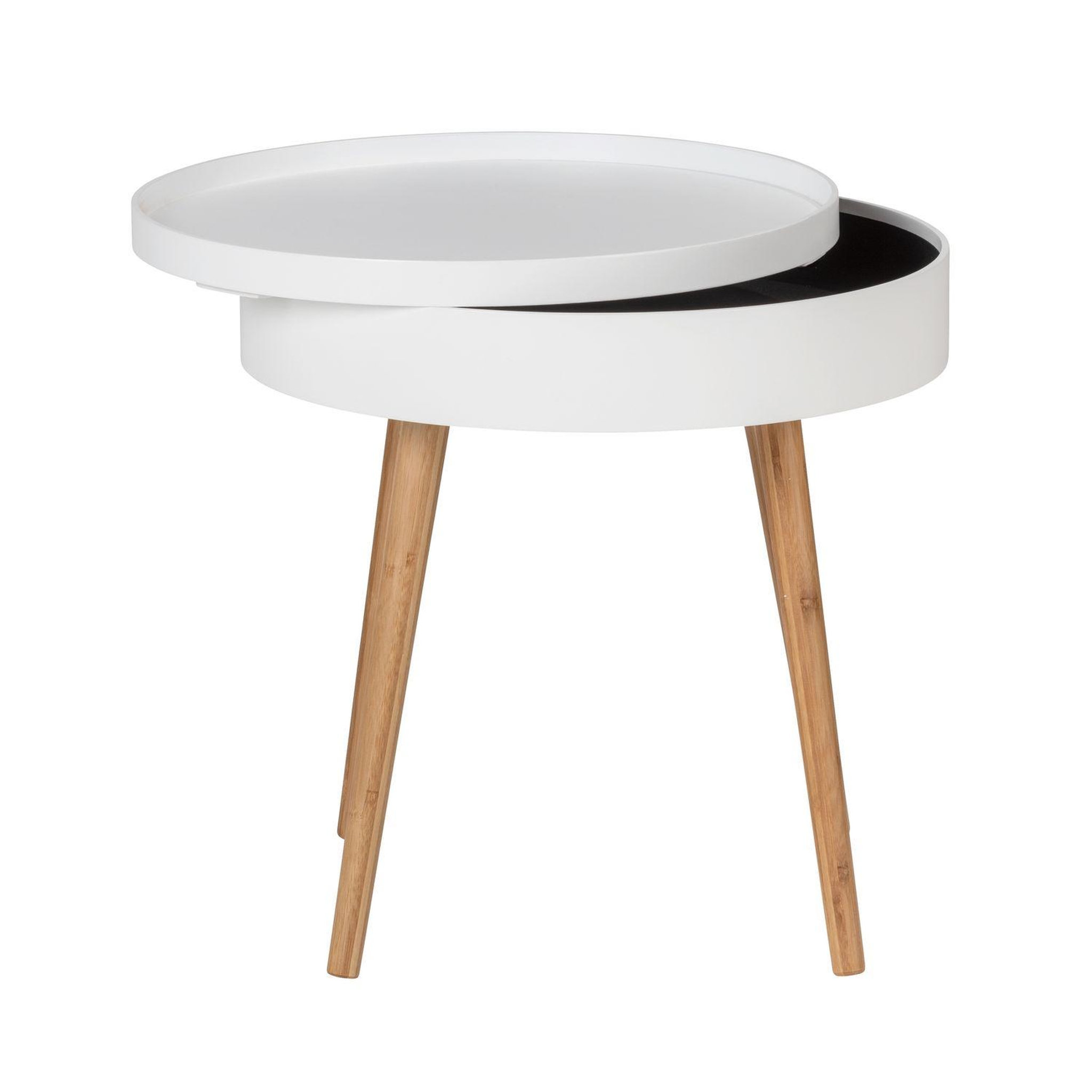 Voir la diapositive 3 : Wenko Table d'appoint ronde avec couvercle en MDF et Bambou - Blanc et Beige
