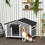 Voir la diapositive 2 : PAWHUT Niche chien style cottage - 2 fenêtres, porte, toit ouvrant bitumé - bois sapin gris