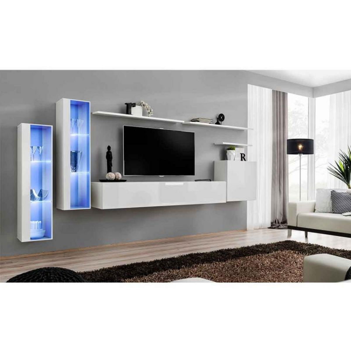Paris Prix Meuble TV Mural Design  Switch XI  330cm Blanc