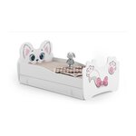 KOBI Lit simple enfant  PINK CAT 160 + tiroir de rangement avec matelas