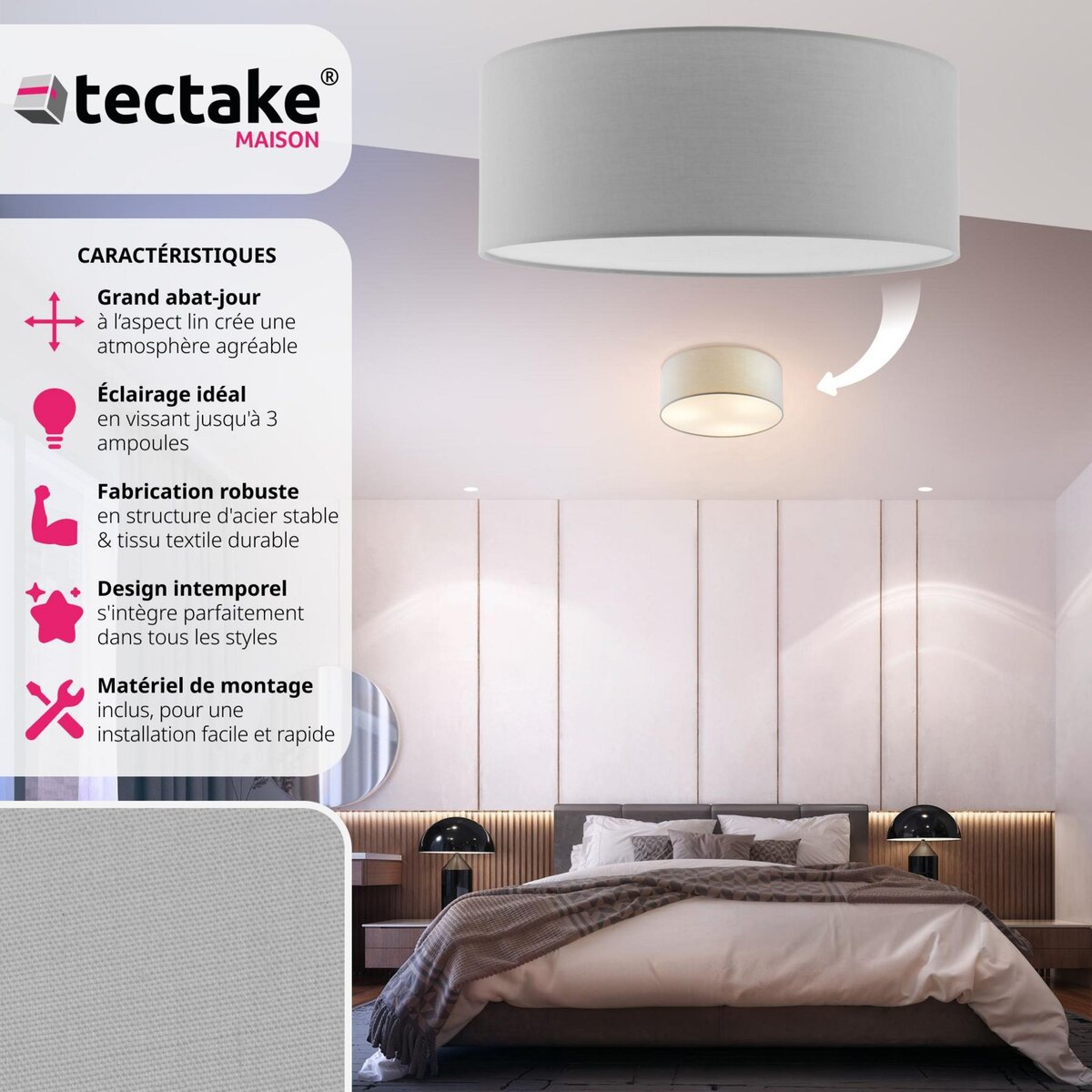 tectake Plafonnier structure en acier gris