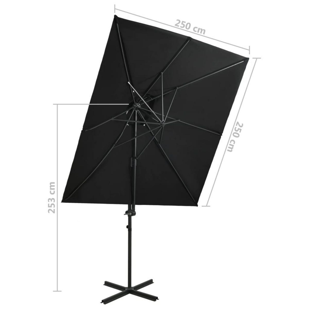 VIDAXL Parasol de jardin en porte-a-faux a double toit noir 250x250 cm