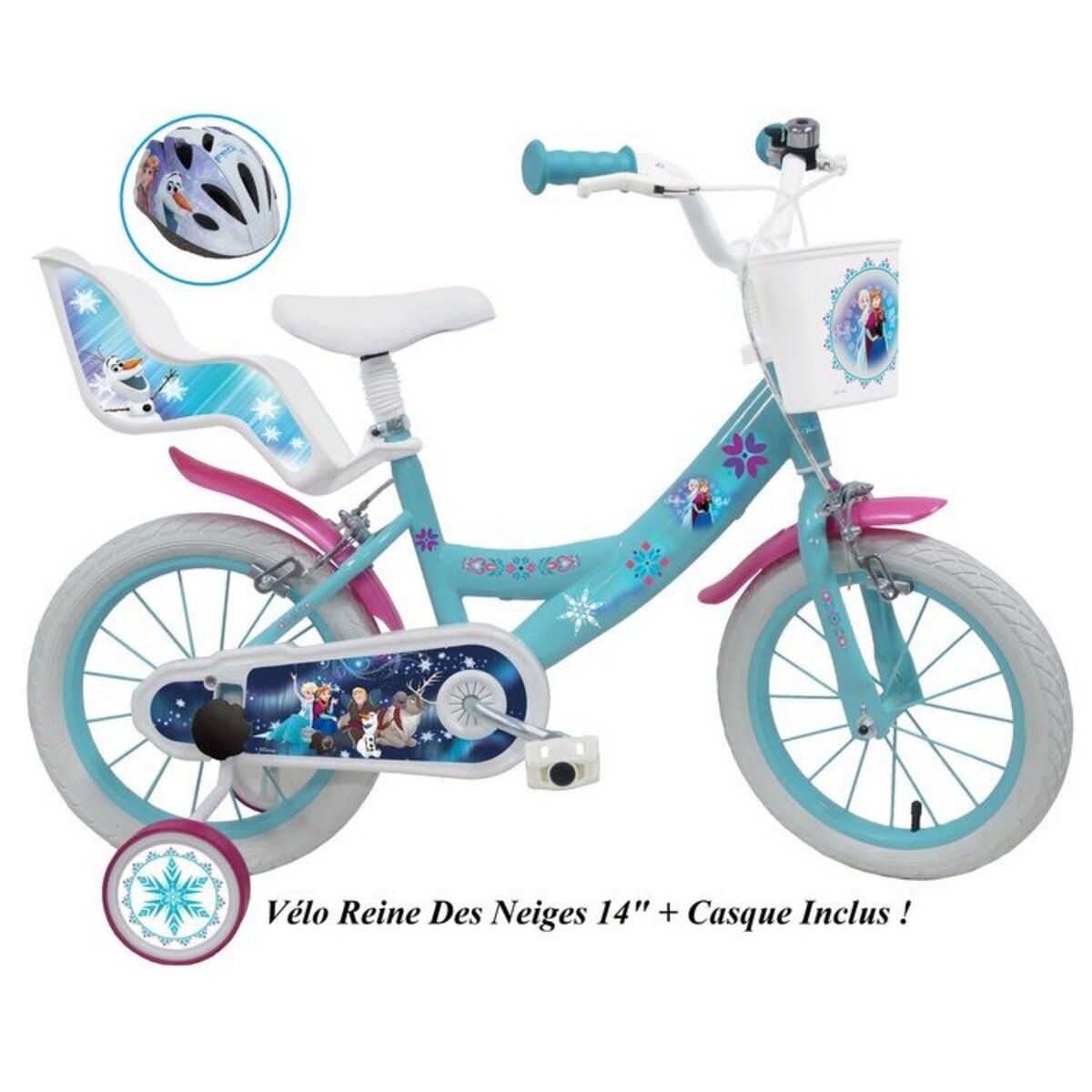 Disney La Reine des Neiges Vélo 14  Fille Licence  Reine des Neiges  + casque pour enfant de 4 à 6 ans avec stabilisateurs à molettes