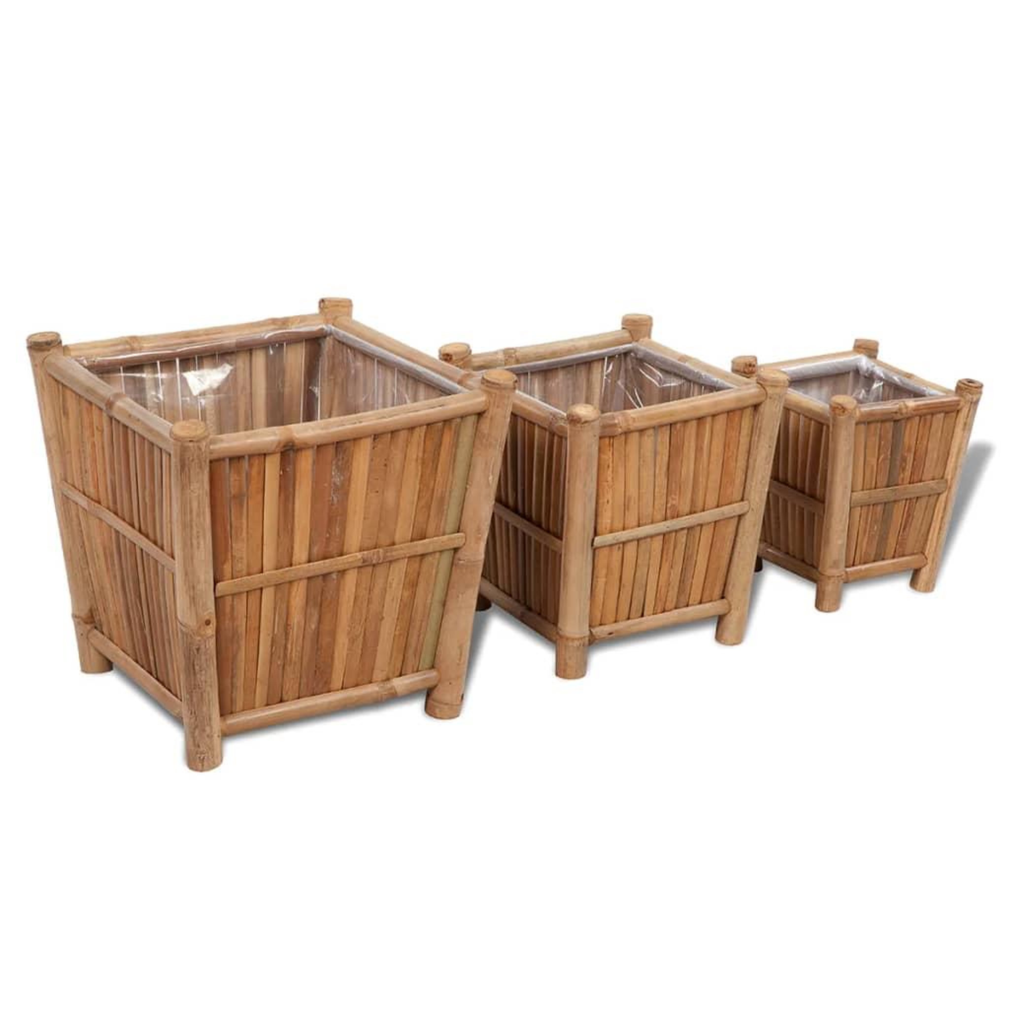 VIDAXL Lits sureleves en bambou avec doublure en nylon 3 pcs