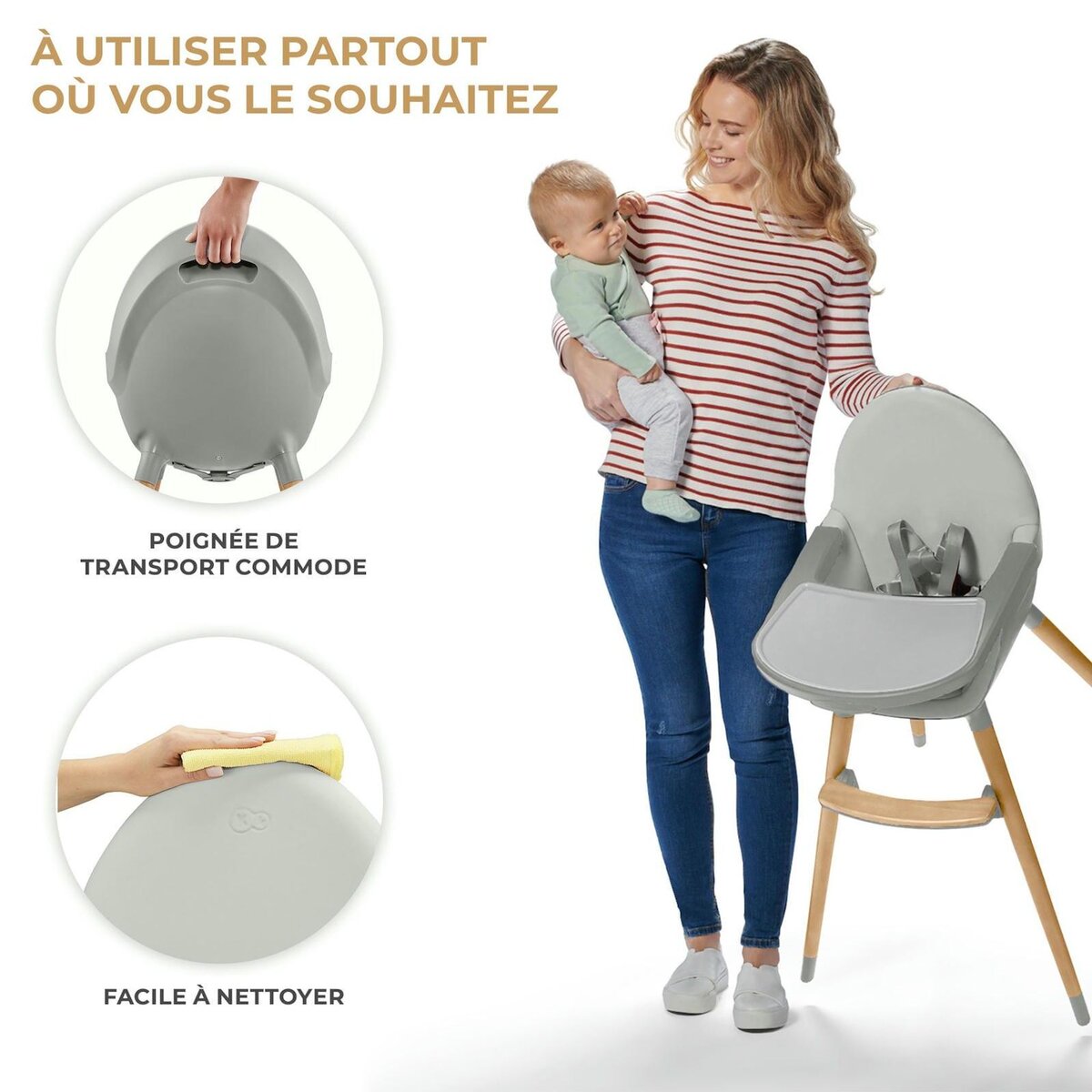 KINDERKRAFT Chaise haute 2en1 fini 2 pratique et confortable